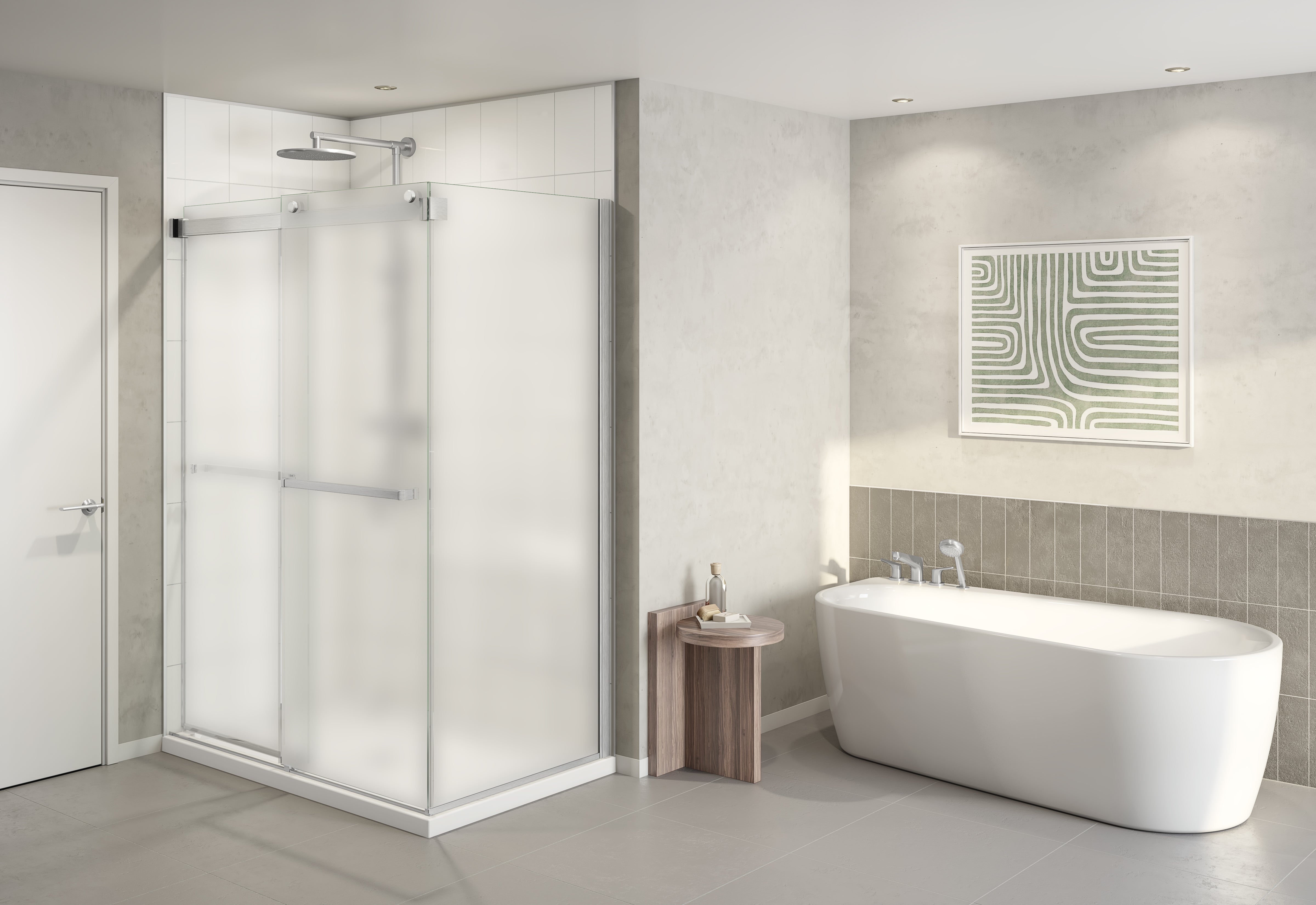 Fleurco Gemini Plus 2‑Sided Frameless Sliding Shower Door with Return Panel – 3/8" Glass, 79" Height