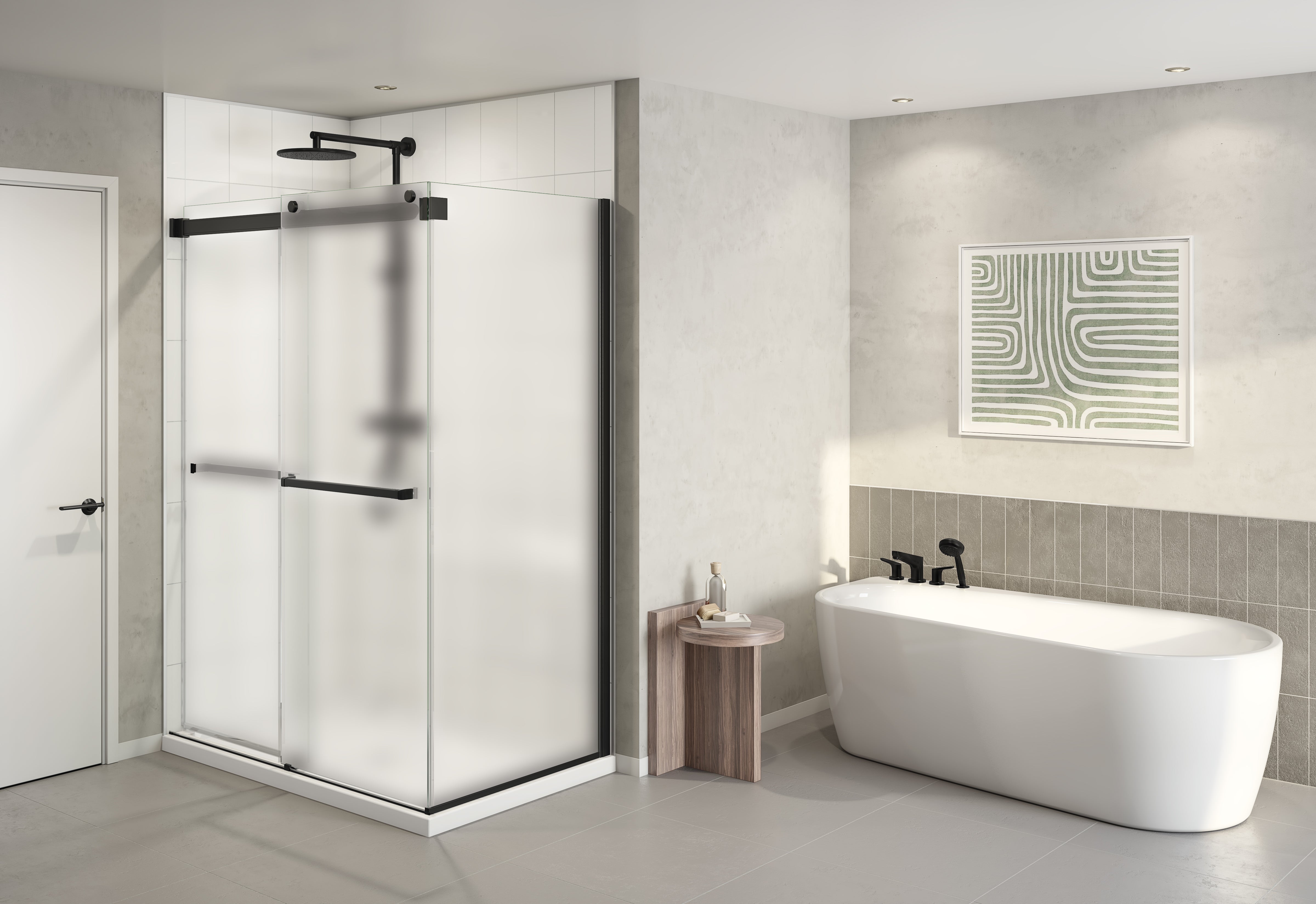 Fleurco Gemini Plus 2‑Sided Frameless Sliding Shower Door with Return Panel – 3/8" Glass, 79" Height