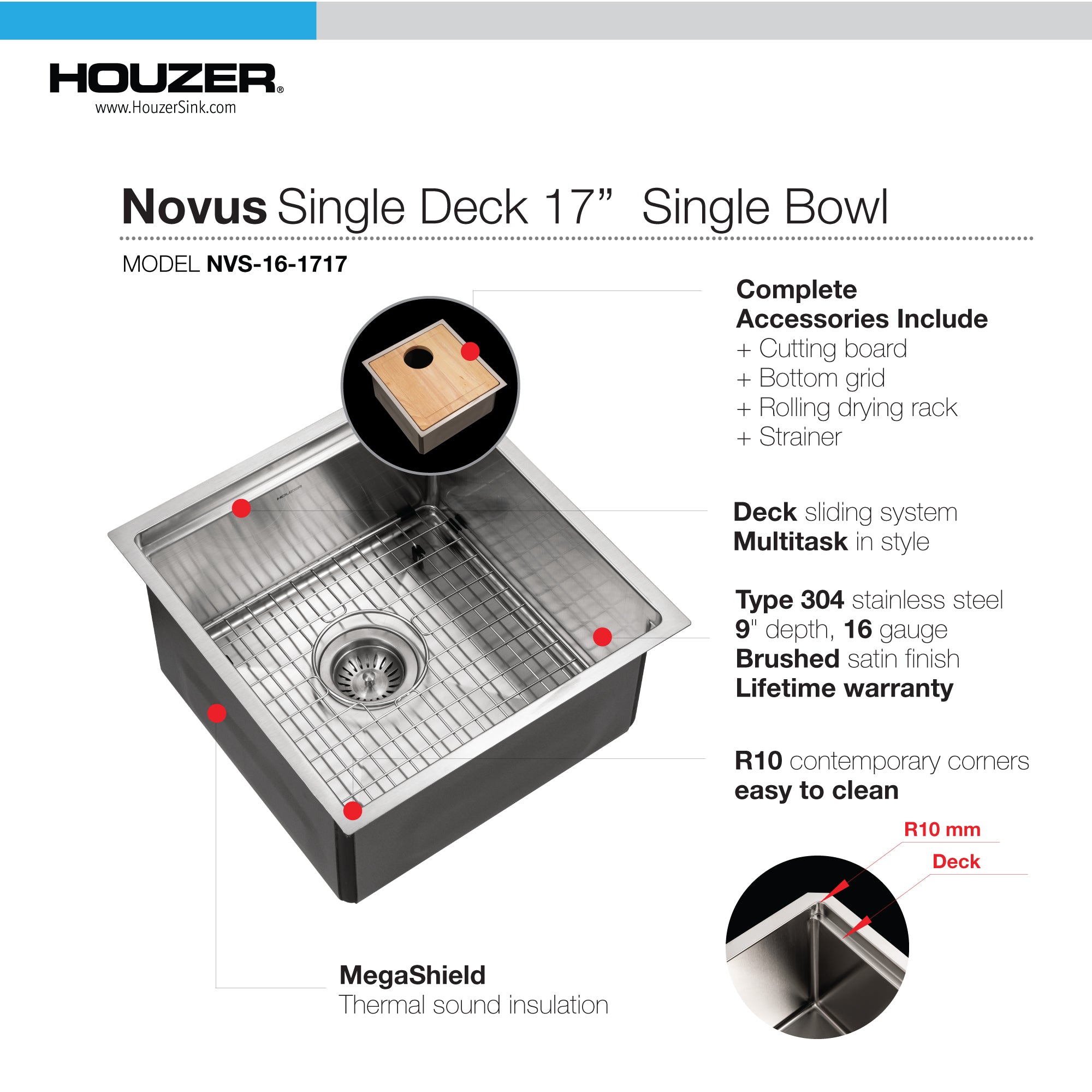Novus Series 17" Workstation Kitchen Sink with Accessories Included