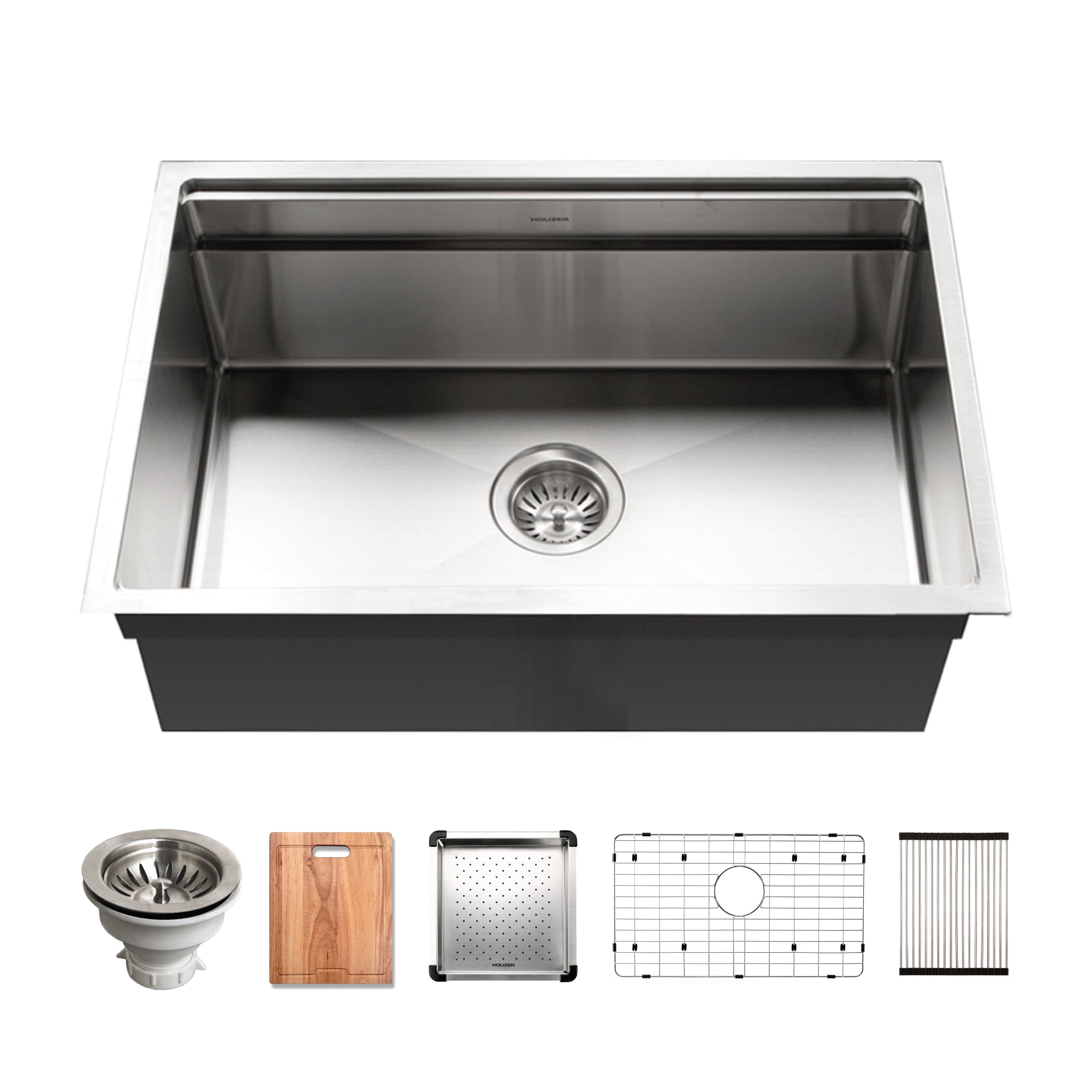 Houzer 26" Novus 18 Gauge Stainless Steel Undermount Dual Platform Workstation Kitchen Sink with Accessories