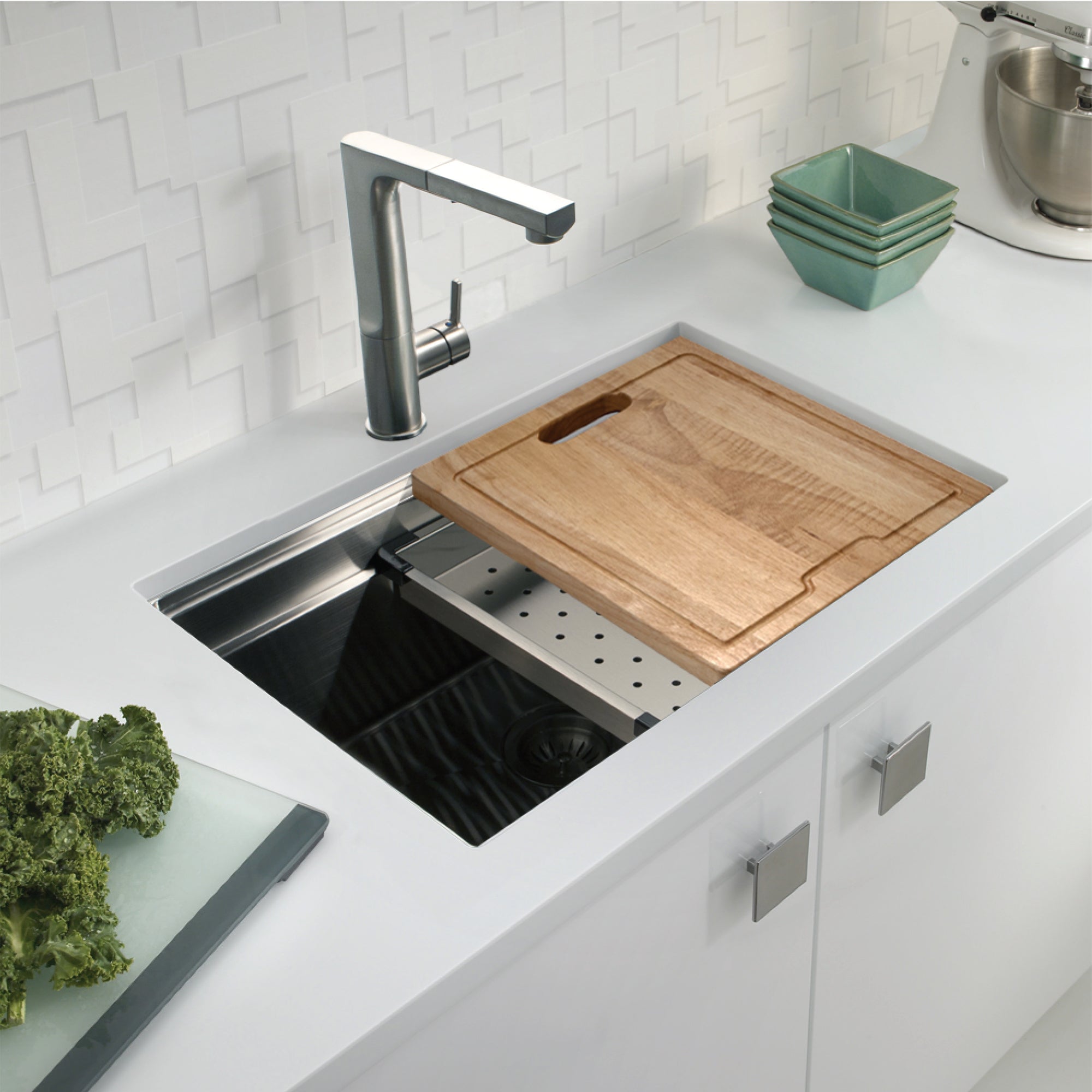 Houzer 26" Novus 18 Gauge Stainless Steel Undermount Dual Platform Workstation Kitchen Sink with Accessories