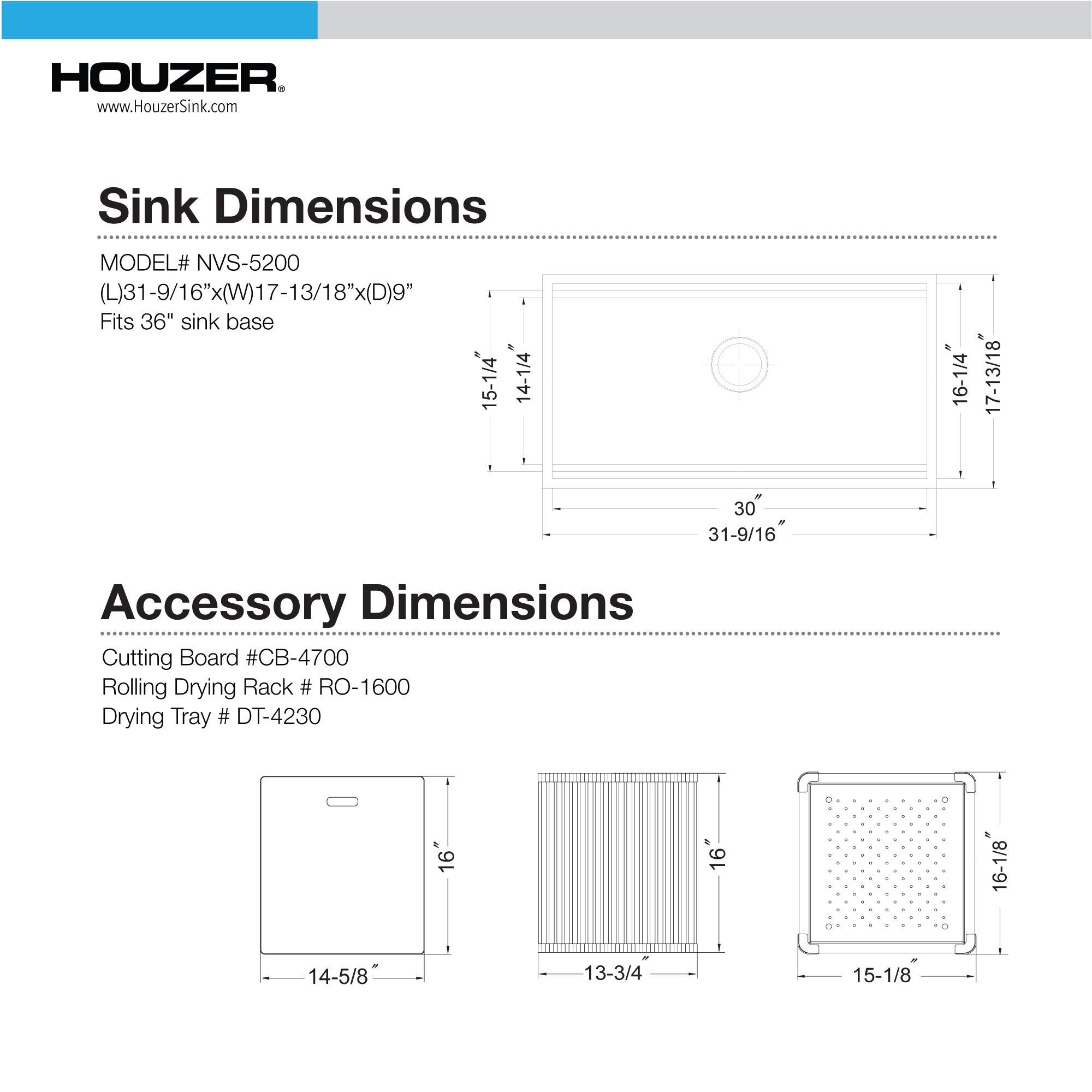 Houzer 32" Novus 18 Gauge Stainless Steel Undermount Dual Platform Workstation Kitchen Sink with Accessories
