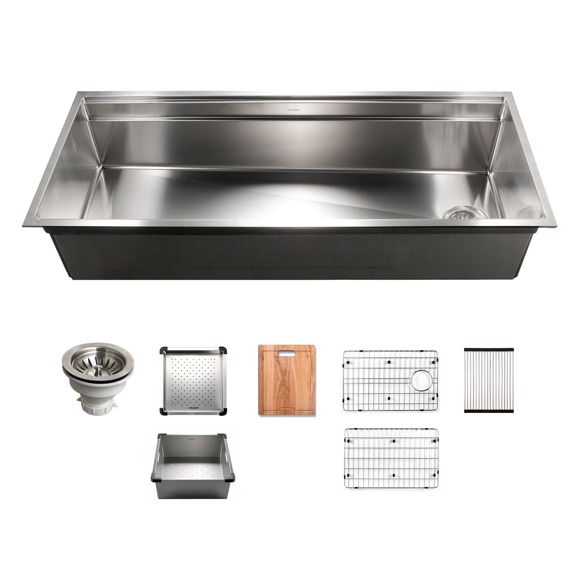 Houzer 45" Novus 18 Gauge Stainless Steel Undermount Dual Platform Workstation Single Bowl Kitchen Sink with Accessories