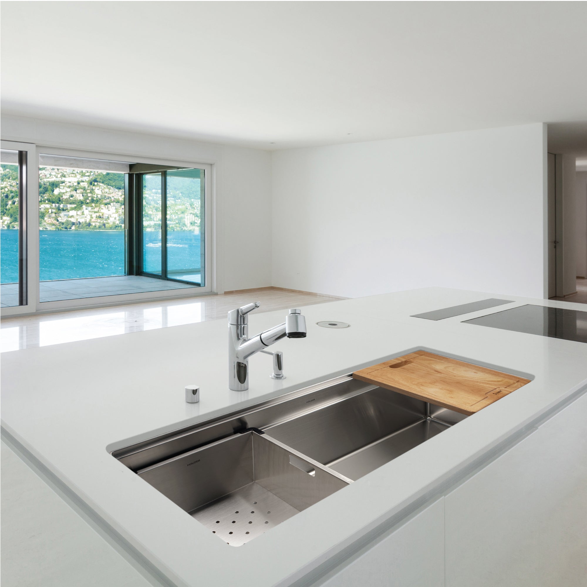 Houzer 45" Novus 18 Gauge Stainless Steel Undermount Dual Platform Workstation Single Bowl Kitchen Sink with Accessories