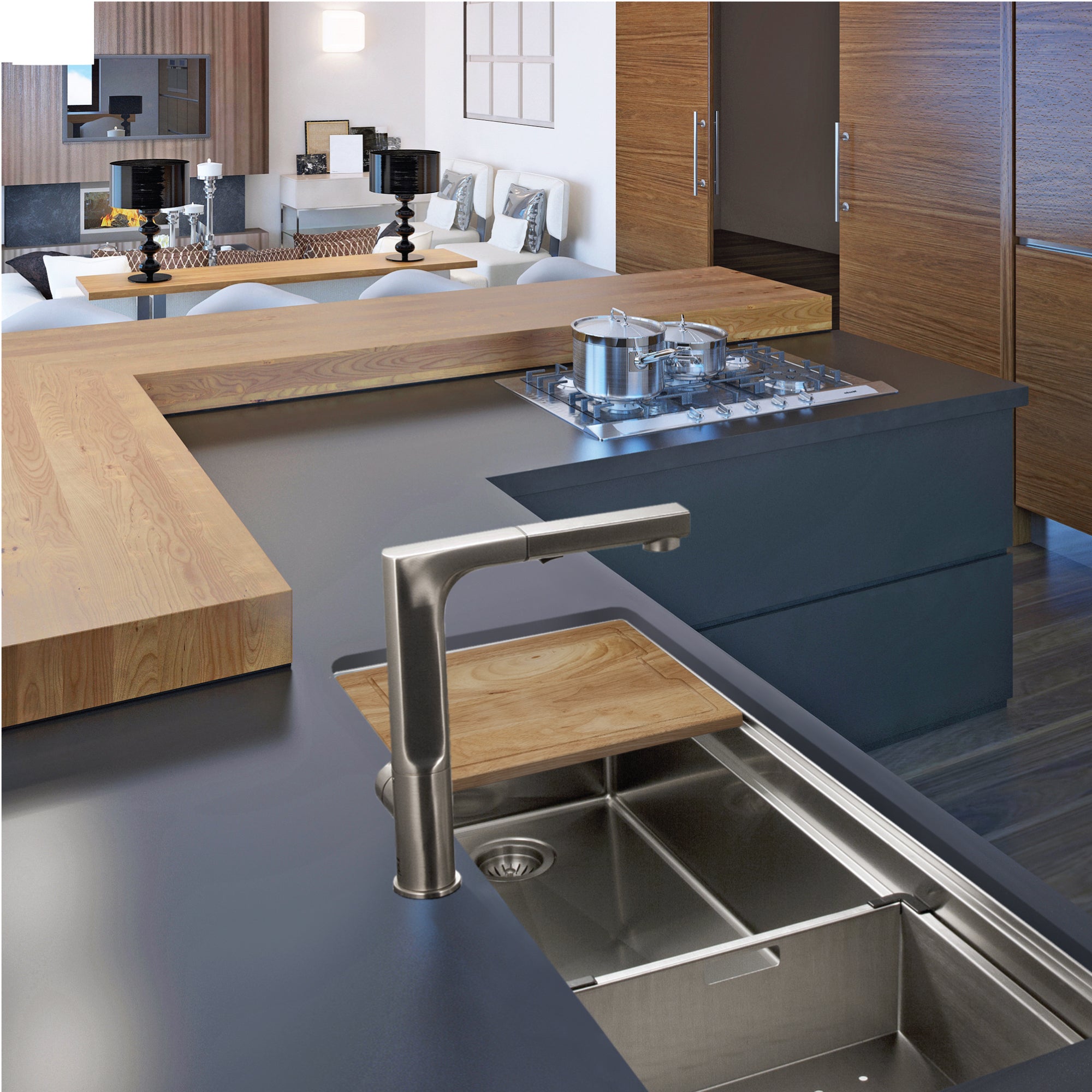 Houzer 45" Novus 18 Gauge Stainless Steel Undermount Dual Platform Workstation Single Bowl Kitchen Sink with Accessories