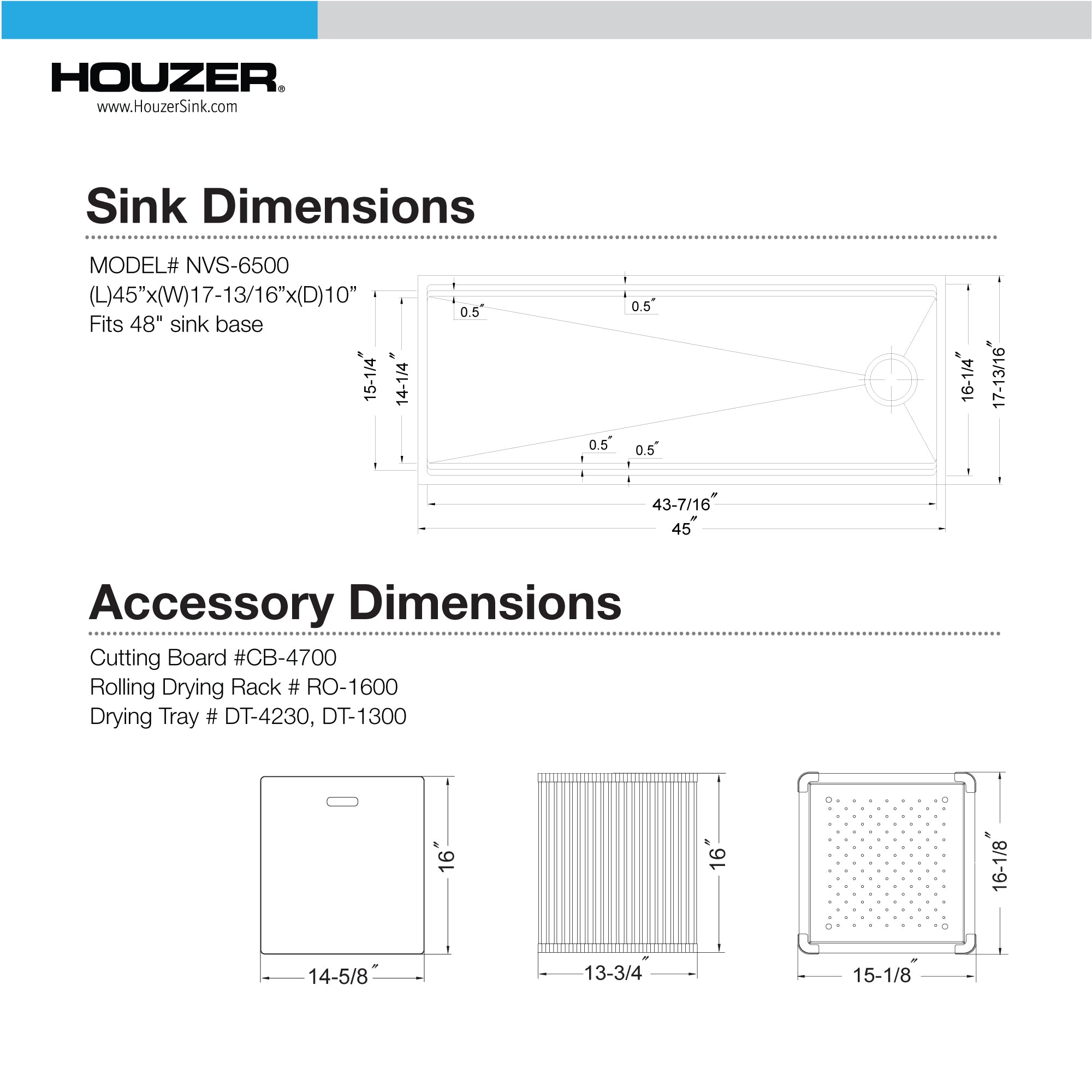 Houzer 45" Novus 18 Gauge Stainless Steel Undermount Dual Platform Workstation Single Bowl Kitchen Sink with Accessories