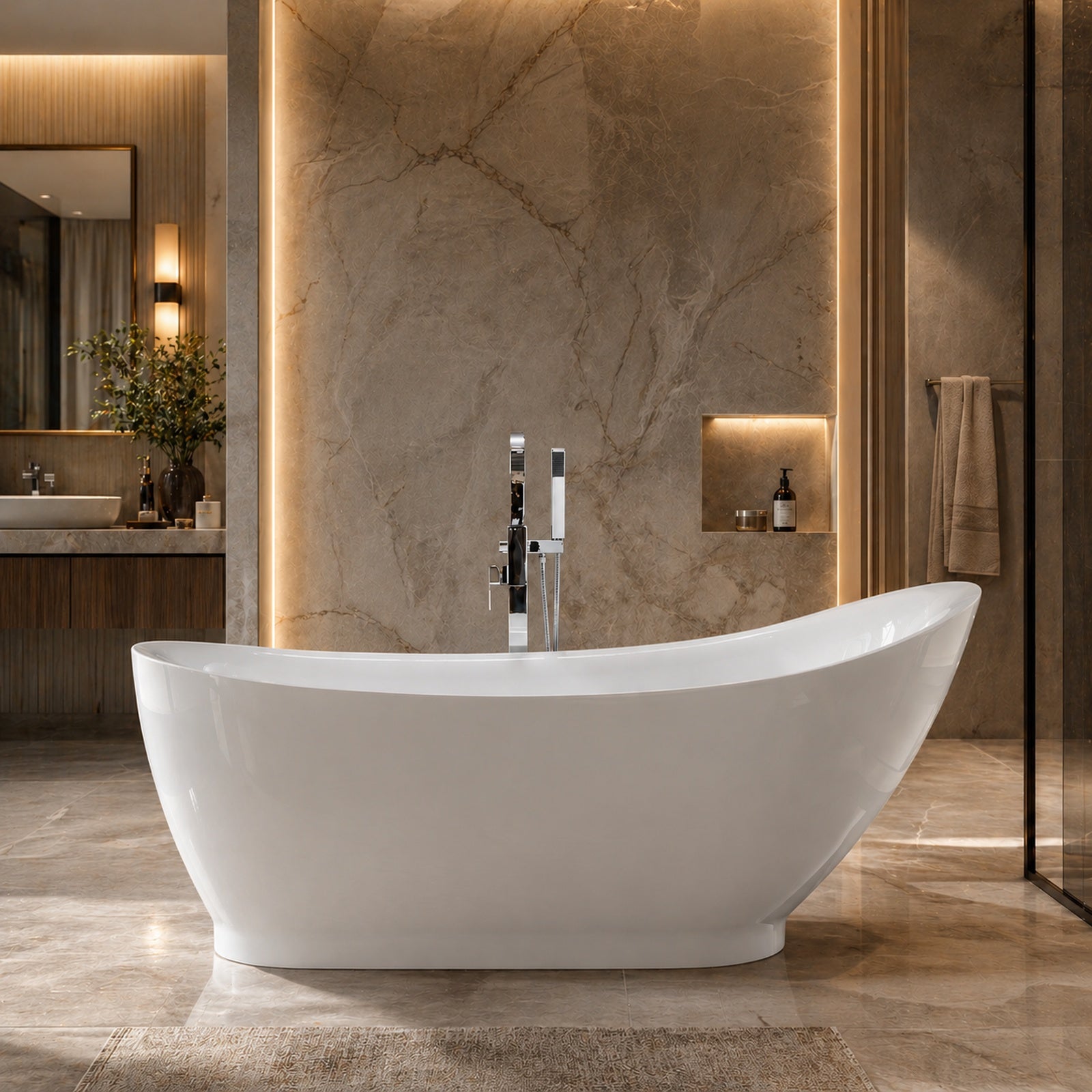 MAIDSTONE Nordland 71 Inch Acrylic Slipper Freestanding Bathtub - No Faucet Drillings