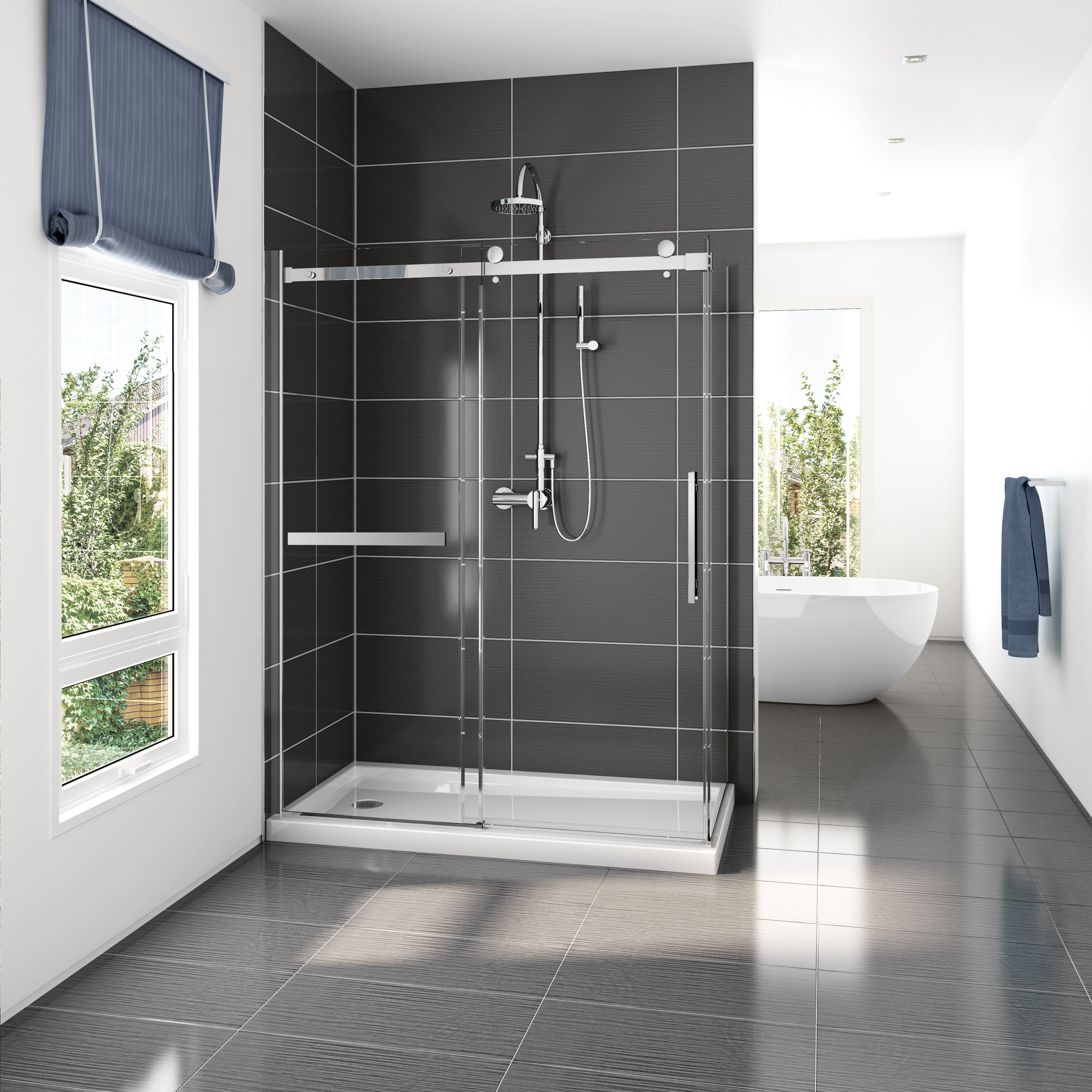 Fleurco NXVZ2 Novara Plus 2-Sided Bypass Shower Door – EZ Clean, Stainless Steel Rollers