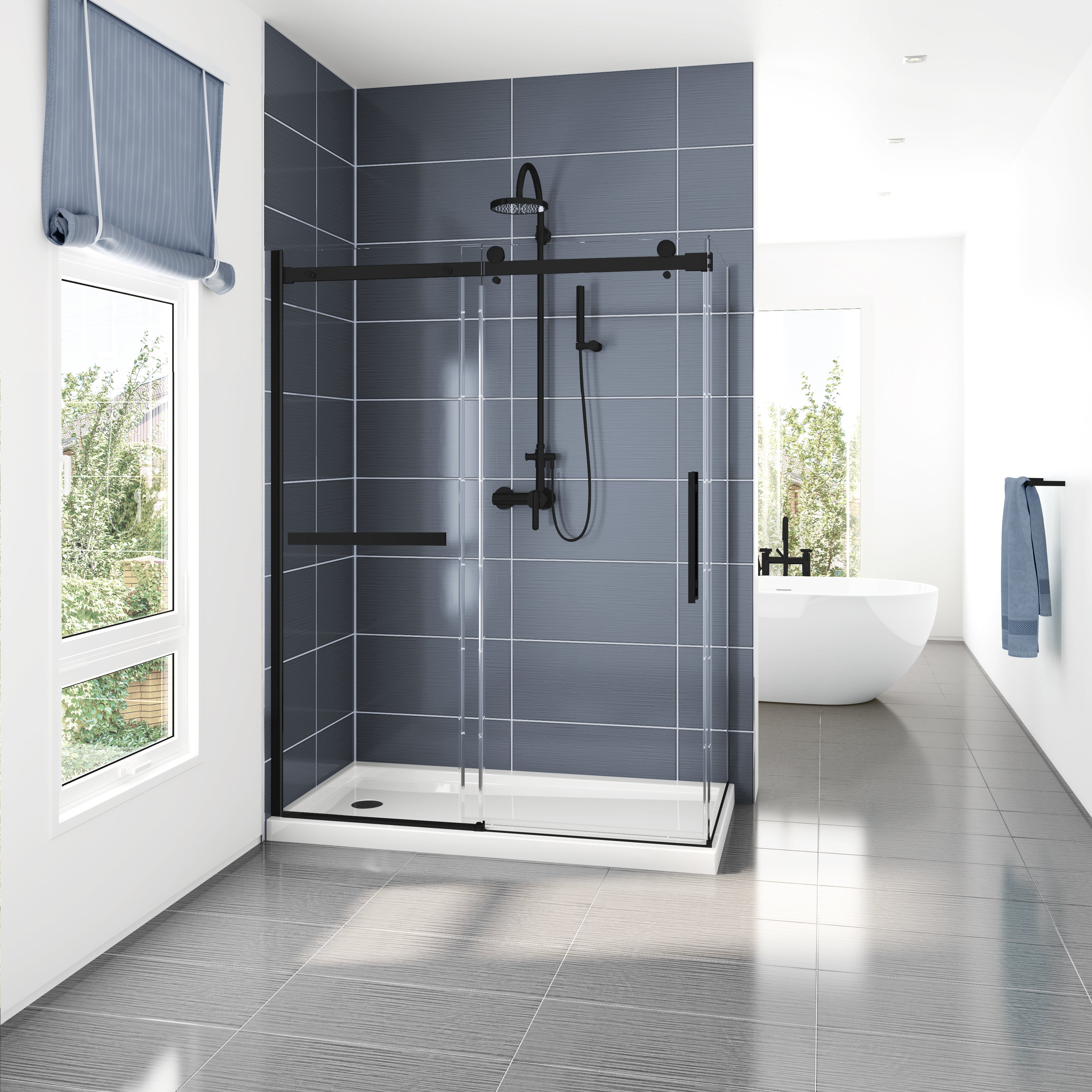 Fleurco NXVZ2 Novara Plus 2-Sided Bypass Shower Door – EZ Clean, Stainless Steel Rollers