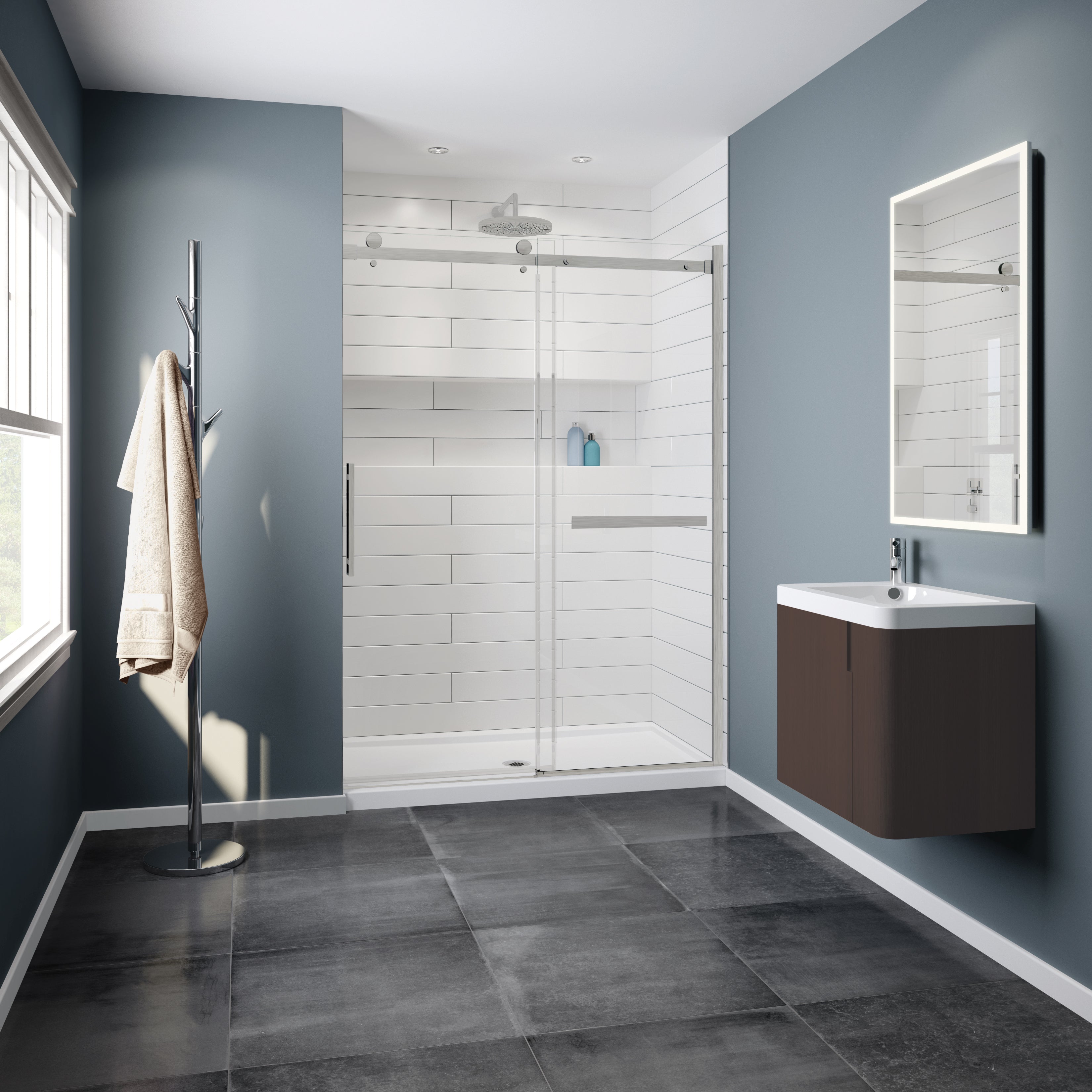Fleurco NXVZ1 Novara Plus In-Line Bypass Shower Door – EZ Clean, Stainless Steel Rollers