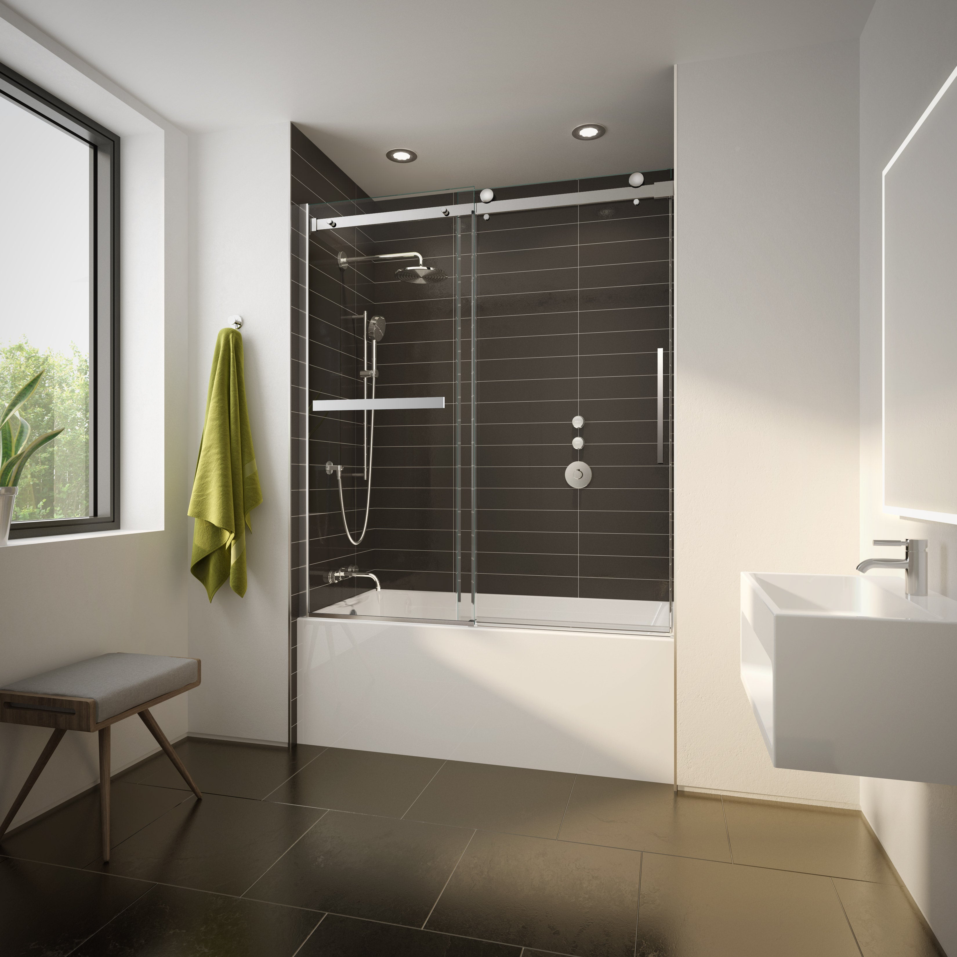 Fleurco NXVZT60 Novara Plus Sliding Tub Door – EZ Clean, Stainless Steel Rollers