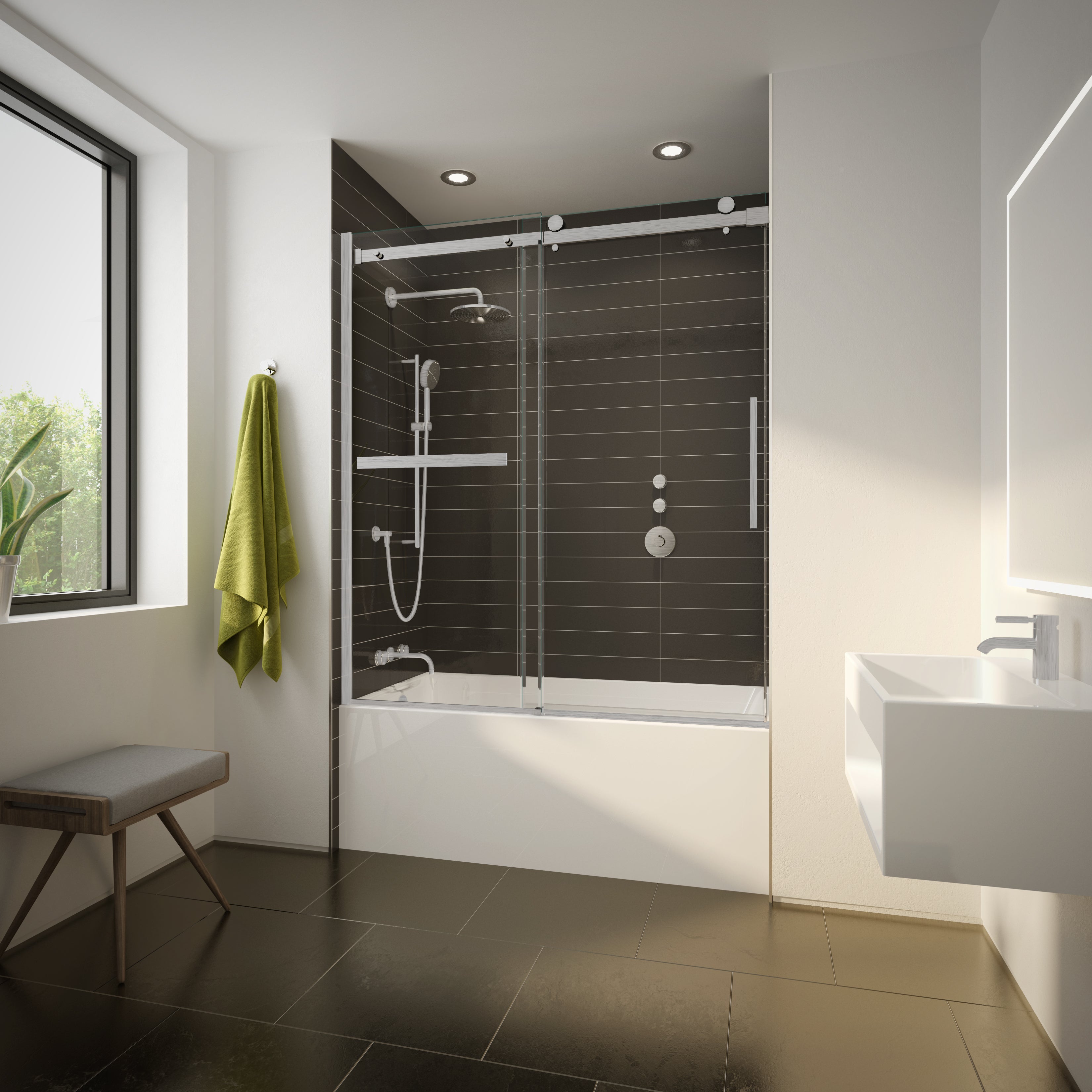 Fleurco NXVZT60 Novara Plus Sliding Tub Door – EZ Clean, Stainless Steel Rollers
