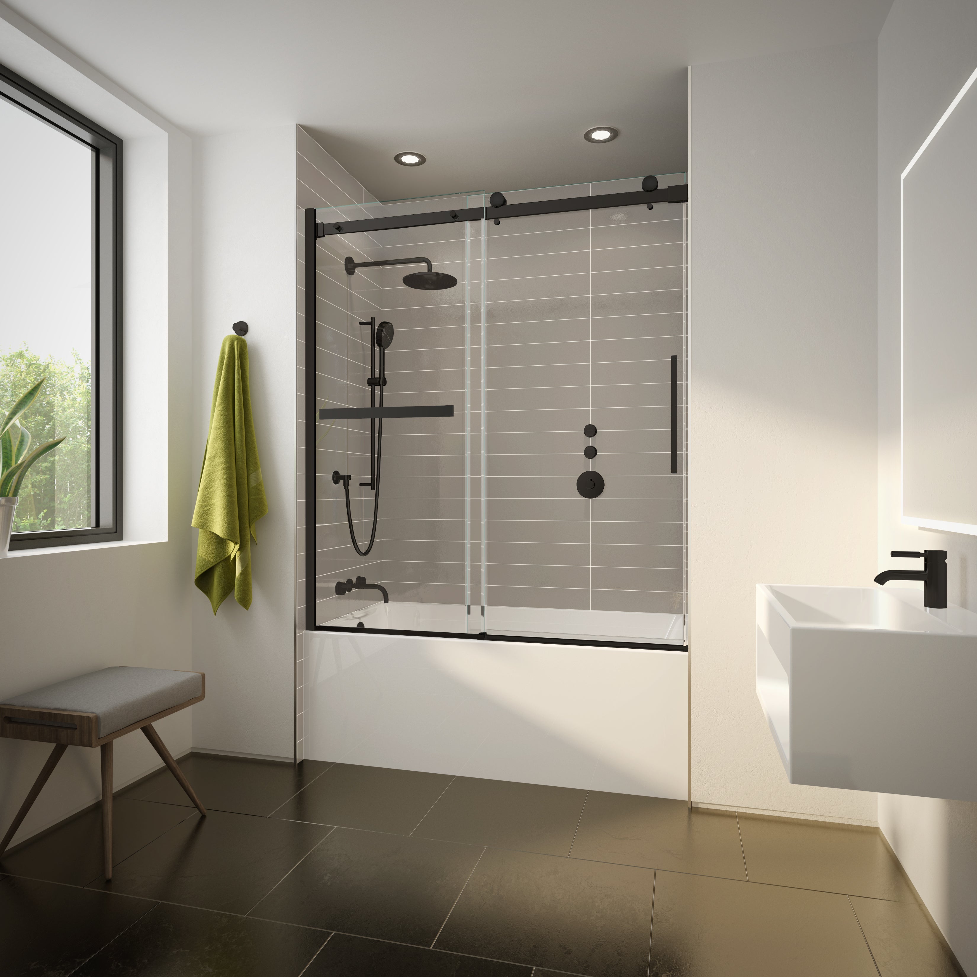 Fleurco NXVZT60 Novara Plus Sliding Tub Door – EZ Clean, Stainless Steel Rollers