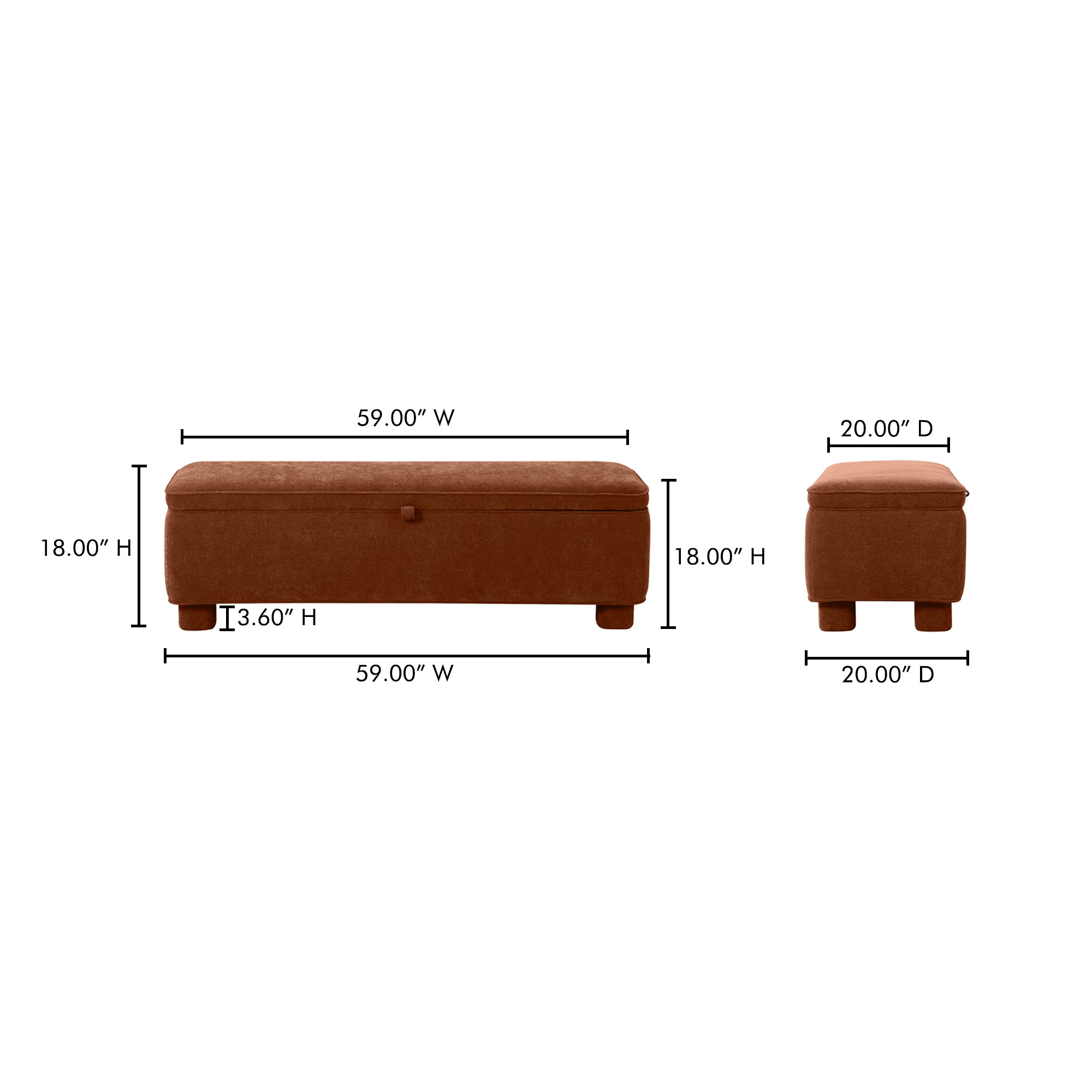 Moes Ichigo Storage Bench Deep Orange OA-1004-12