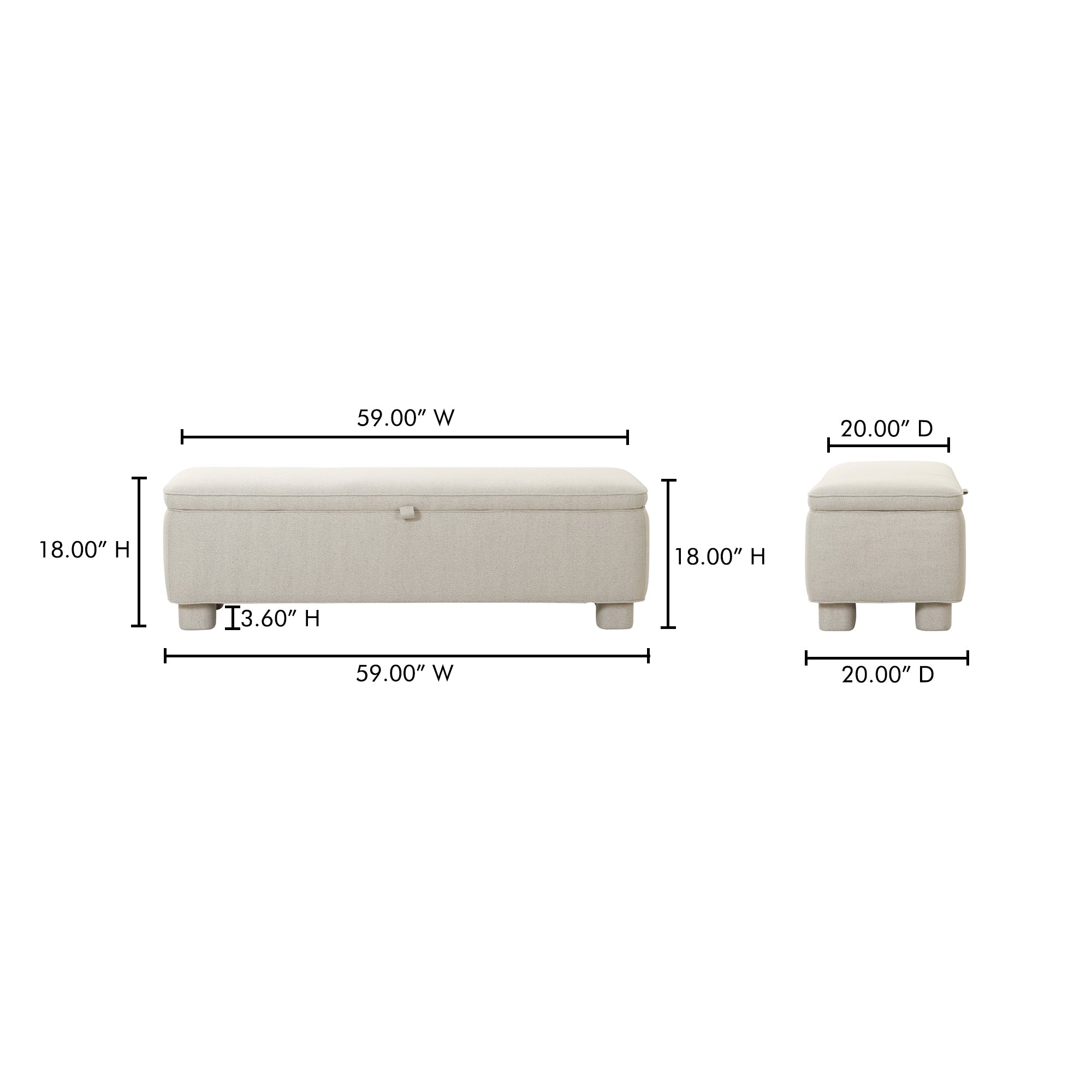 Moes Ichigo Storage Bench Light Grey OA-1004-29