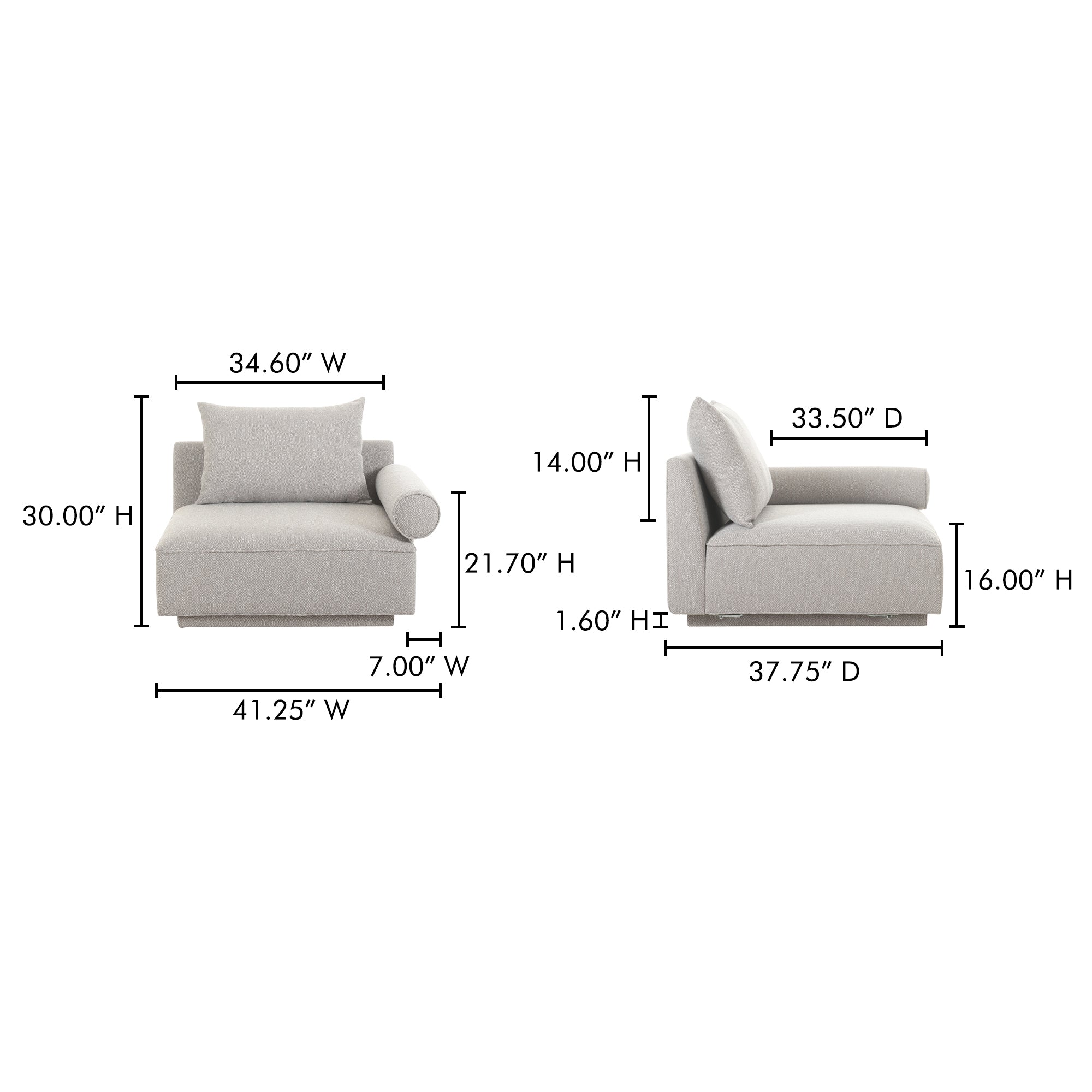Moes Rosello Right Arm Facing Chair Light Grey OA-1009-29