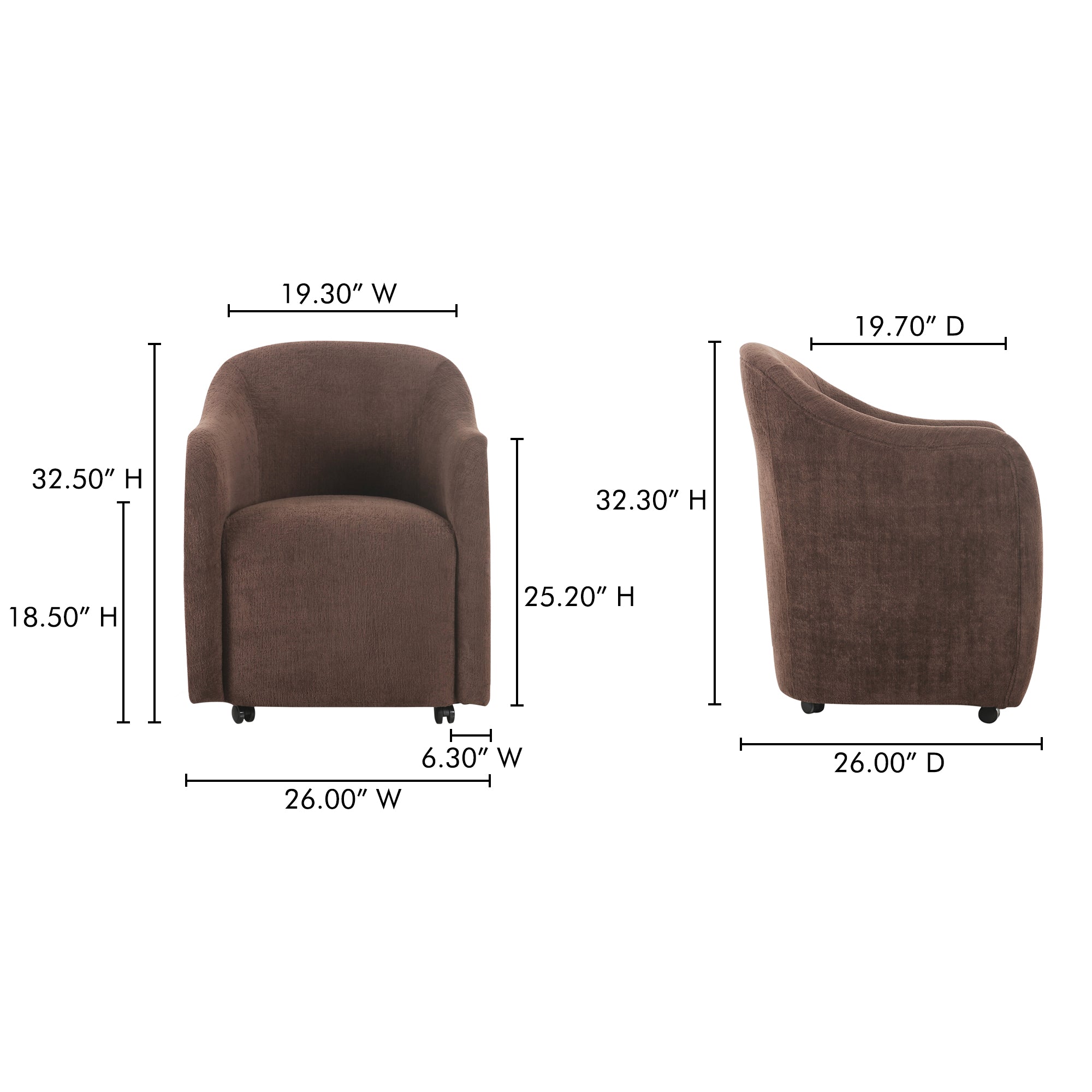Moes Drava Rolling Dining Chair Dark Brown OA-1034-20