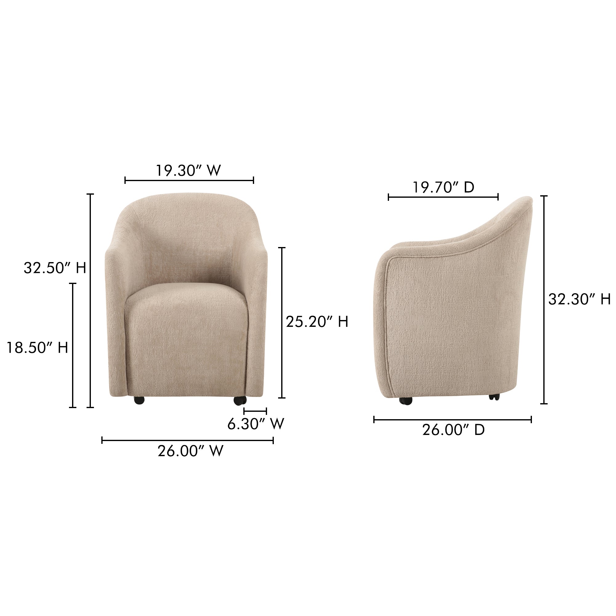 Moes Drava Rolling Dining Chair Beige OA-1034-34