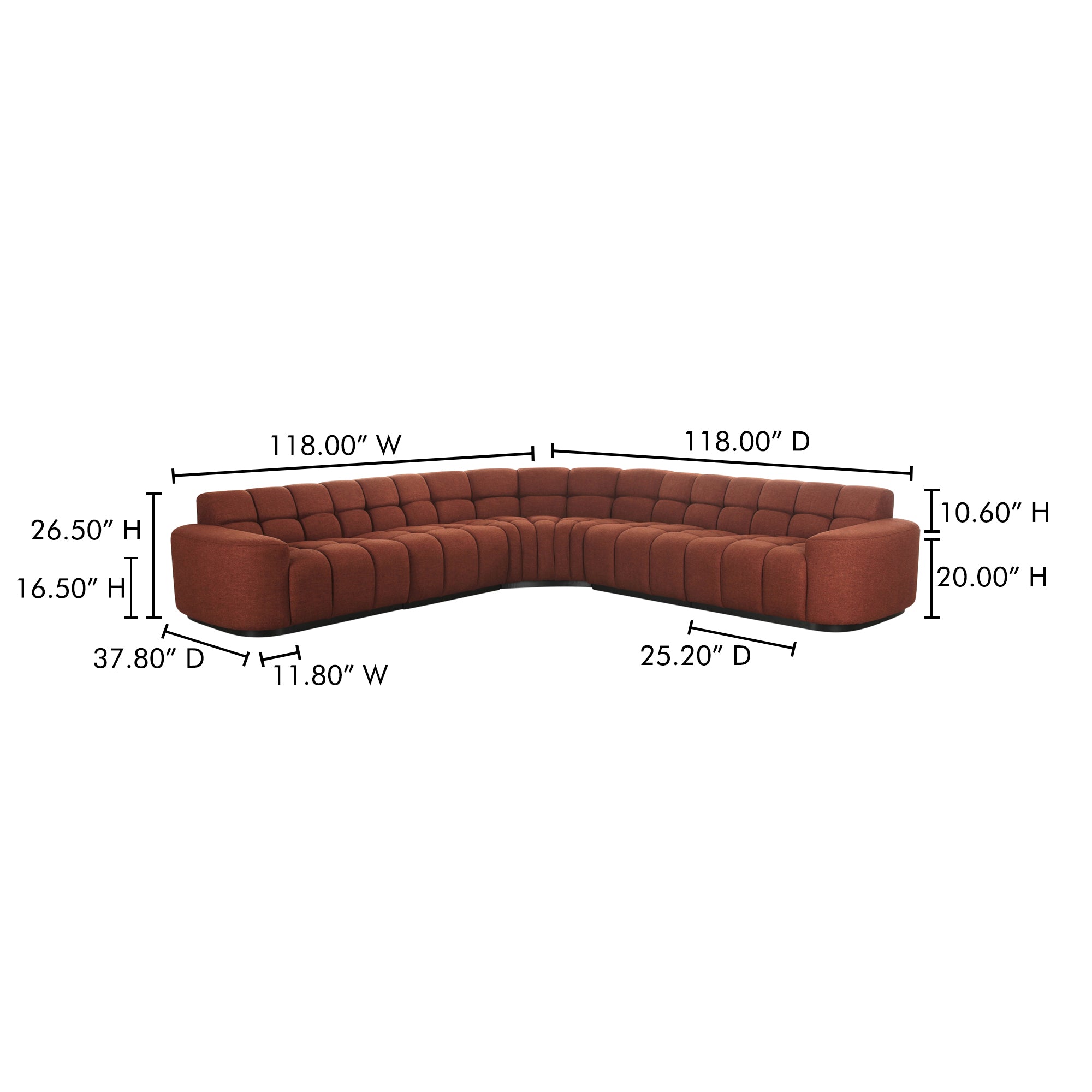 Moes Roman L-Shaped Sectional Rust OA-1042-12-0
