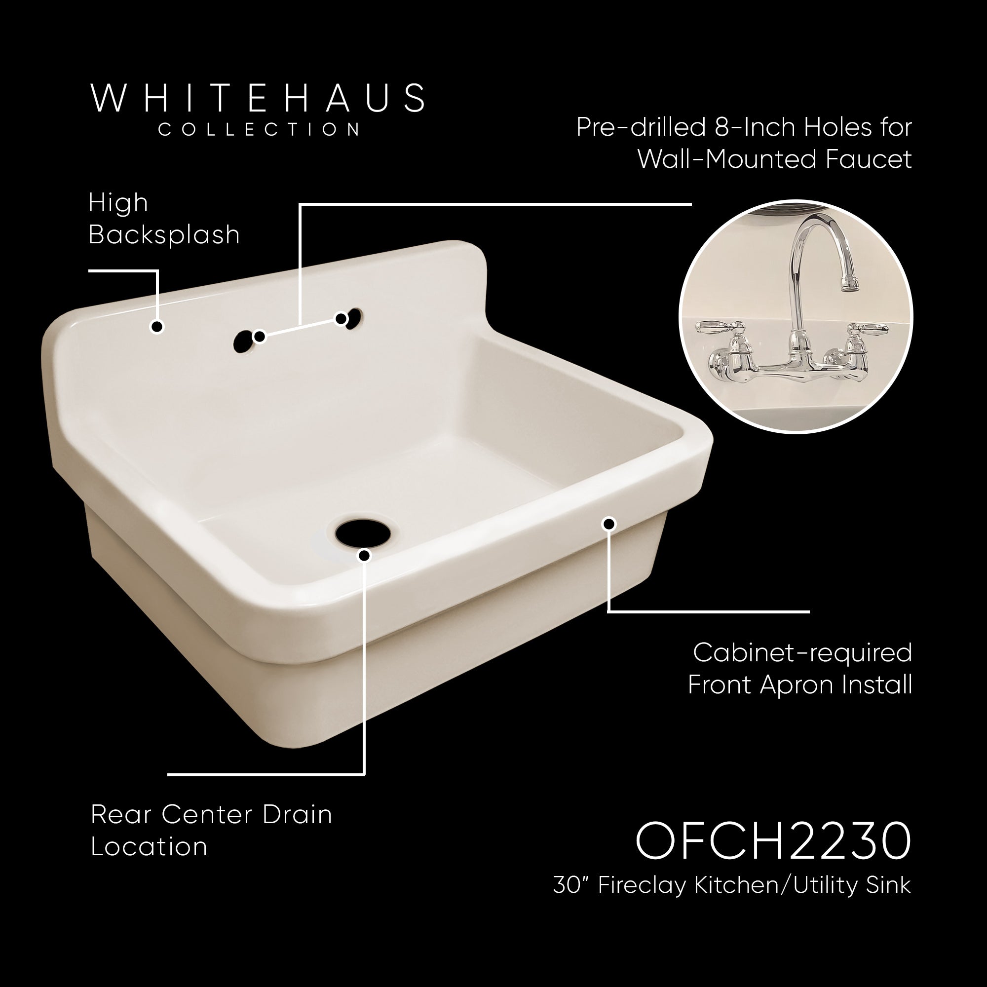 Old Fashioned Country Fireclay Utility Sink with High Backsplash