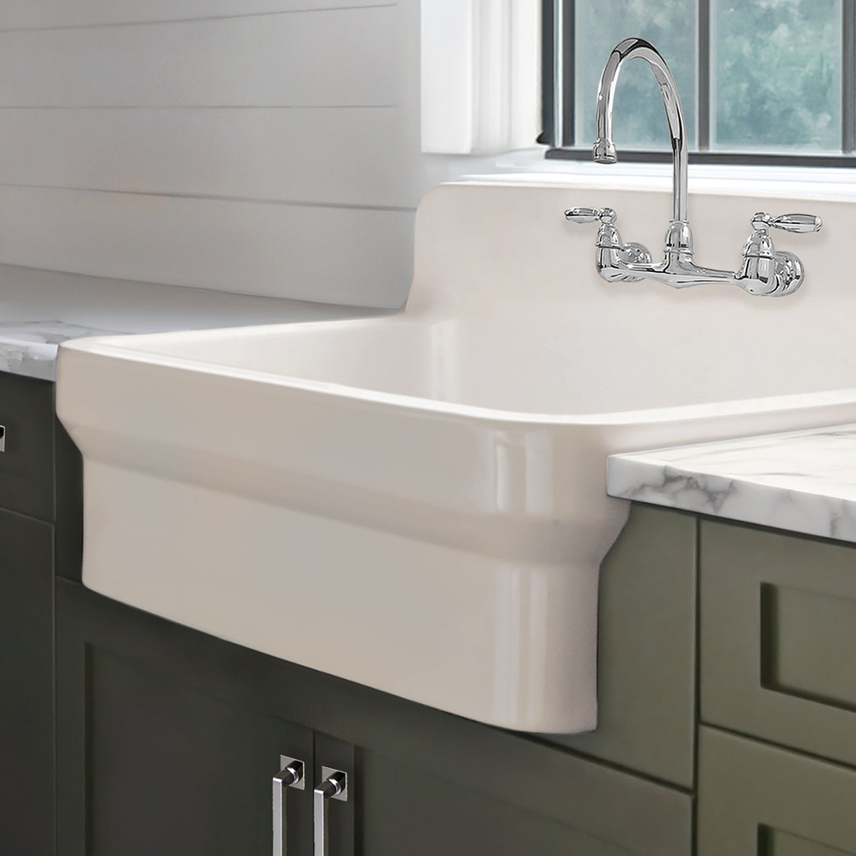 Old Fashioned Country Fireclay Utility Sink with High Backsplash
