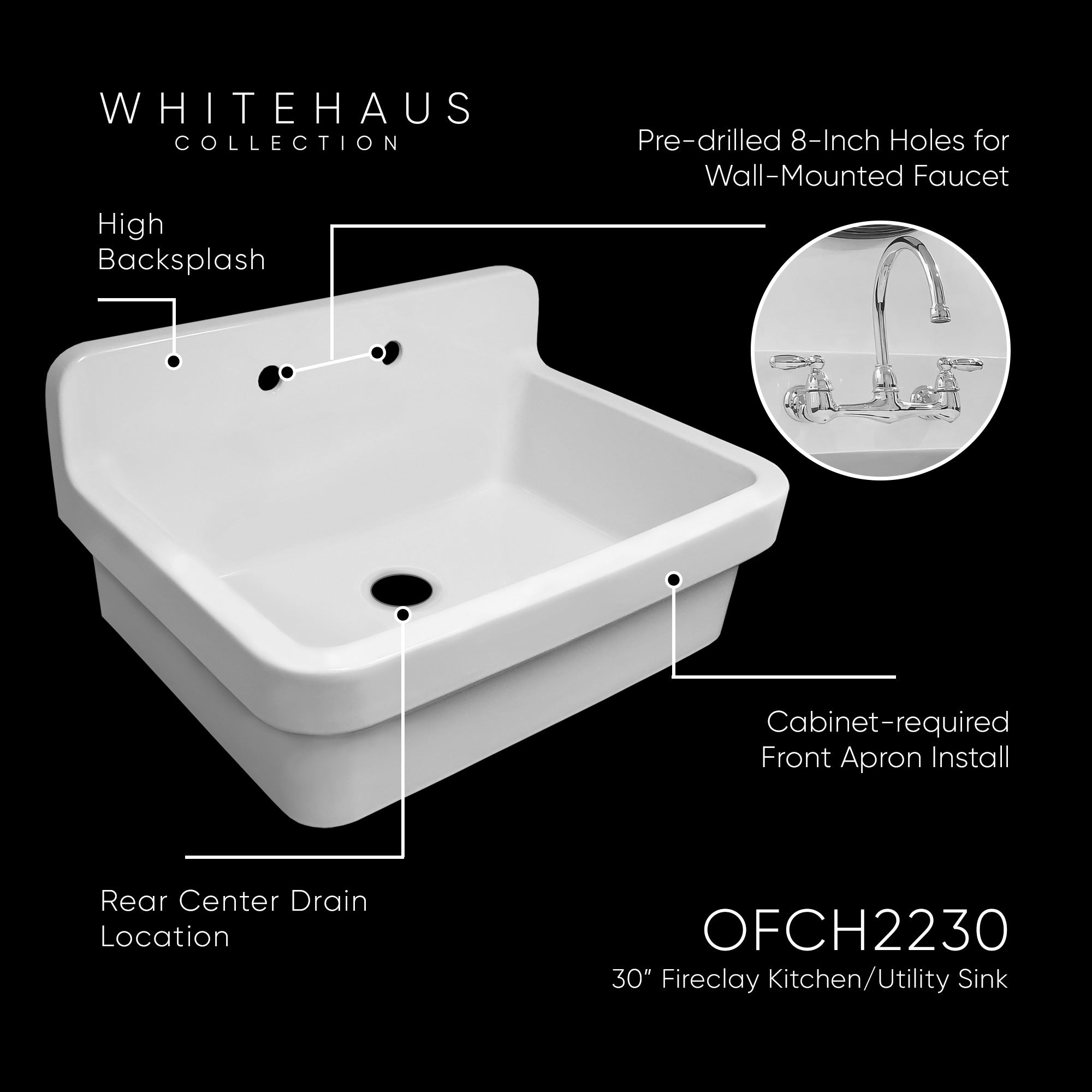 Old Fashioned Country Fireclay Utility Sink with High Backsplash