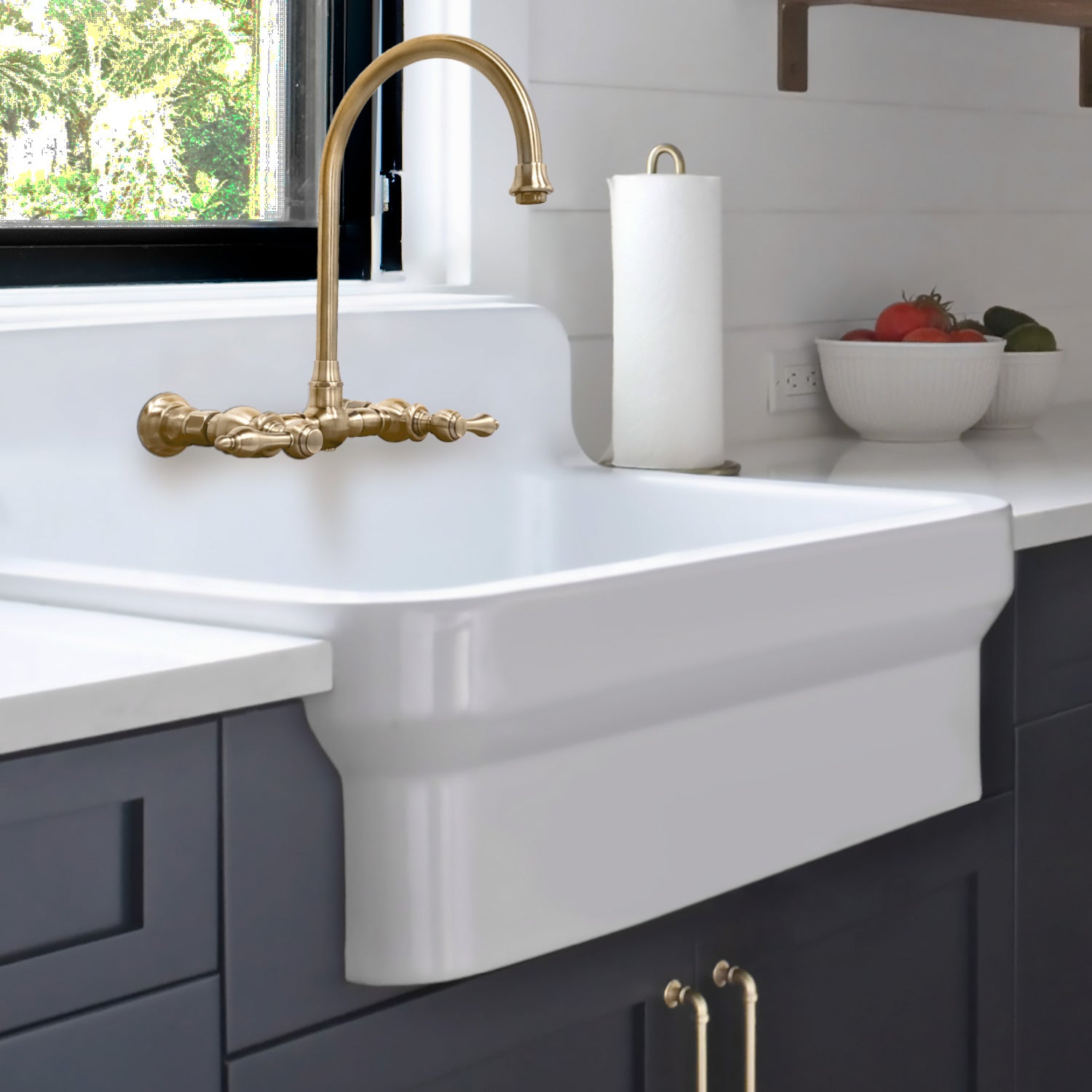 Old Fashioned Country Fireclay Utility Sink with High Backsplash