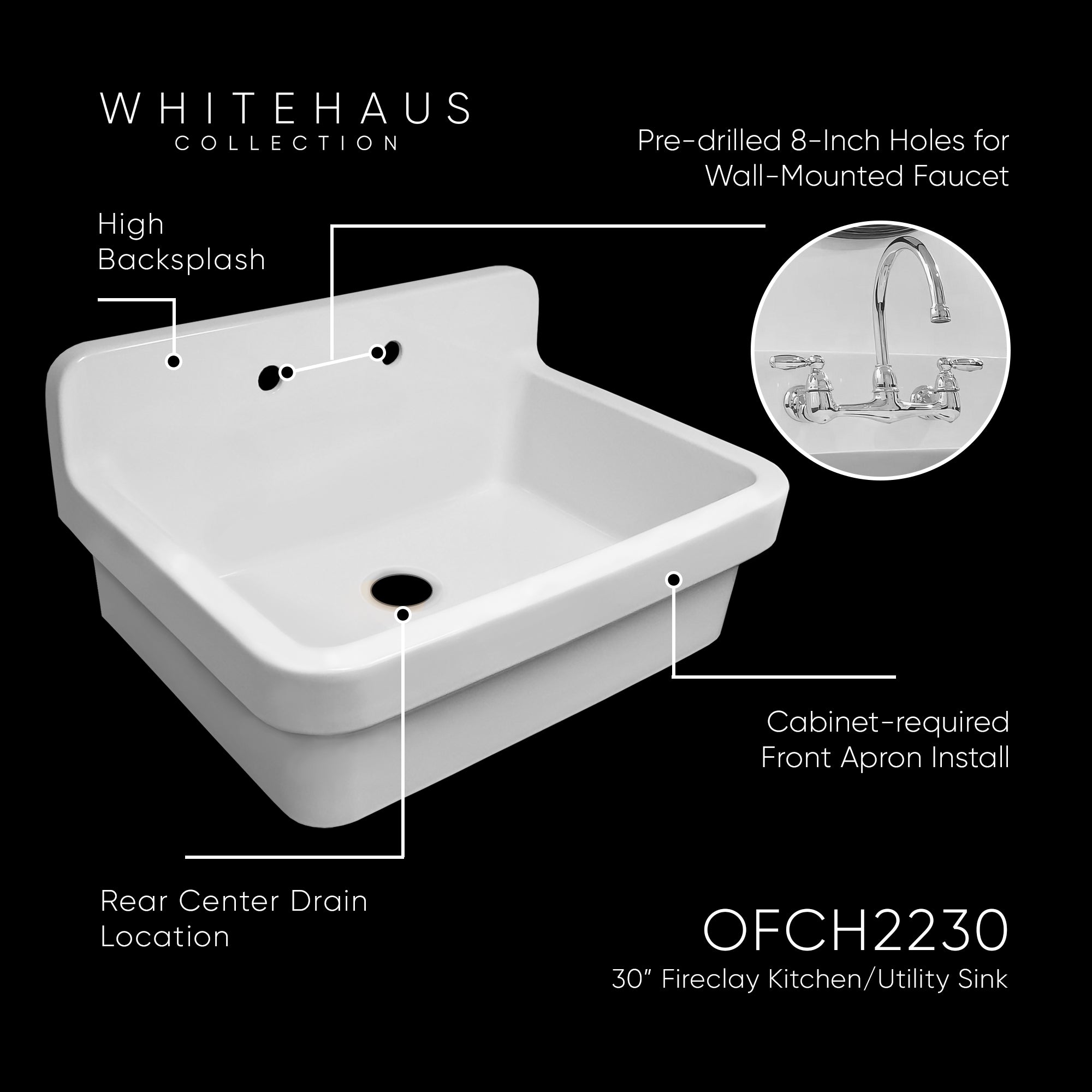 Old Fashioned Country Fireclay Utility Sink with High Backsplash