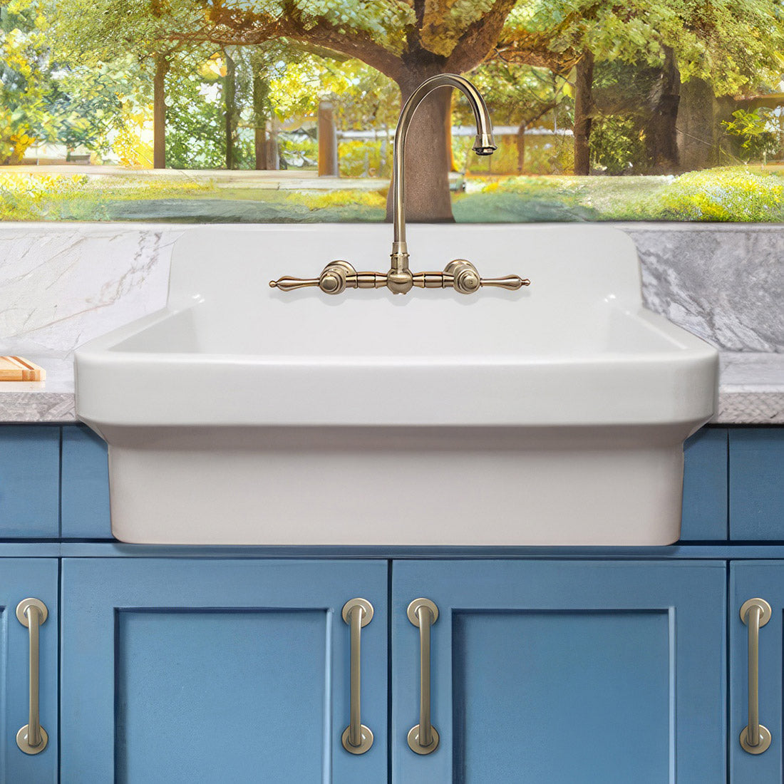Old Fashioned Country Fireclay Utility Sink with High Backsplash