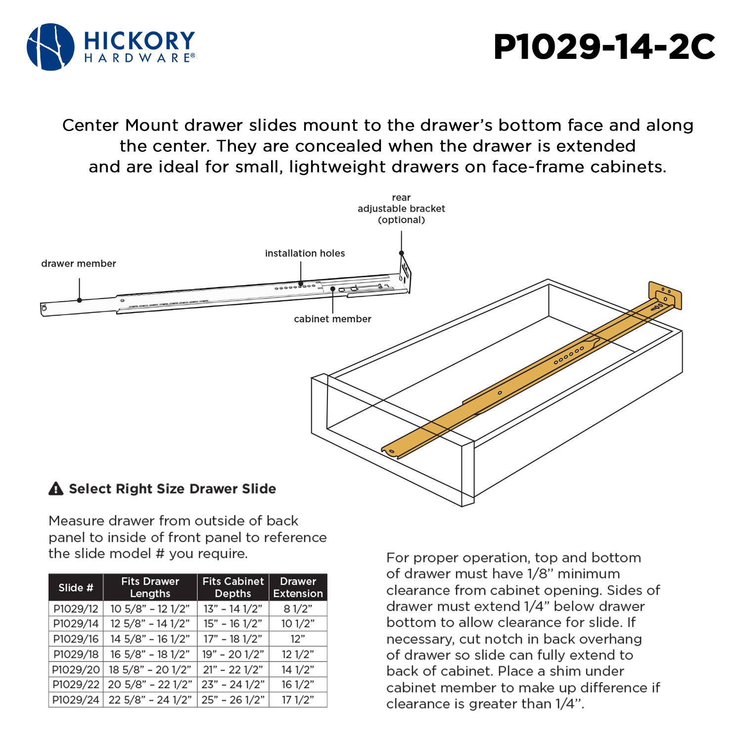 Hickory P1029, 12 Inch Drawer Slides Drawer Slide