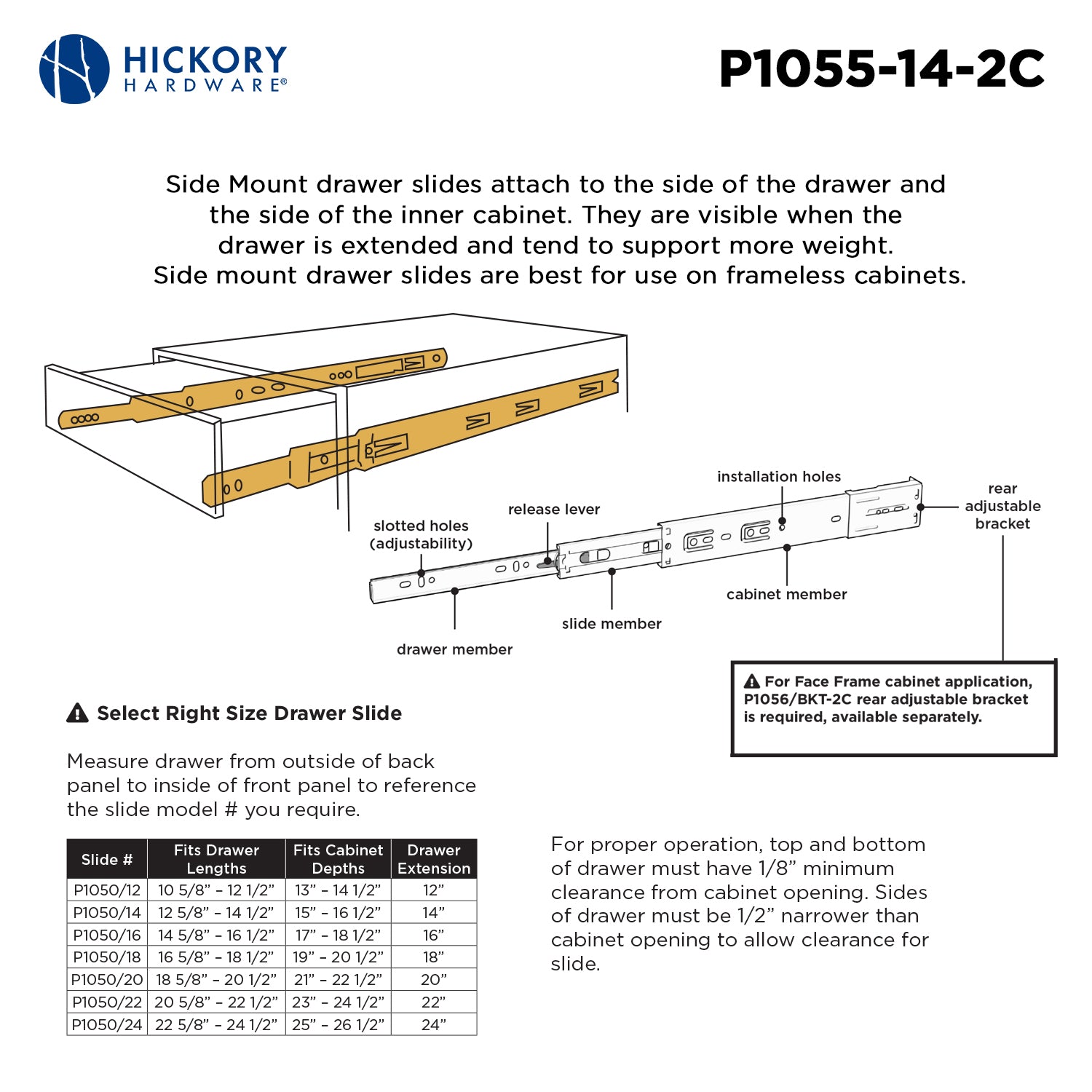 Hickory P1055, 24 Inch Drawer Slides Drawer Slide