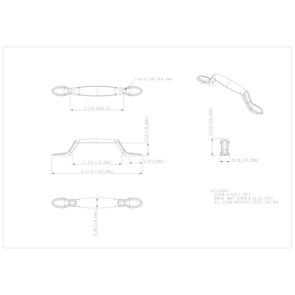 Hardware Resources 3" Center-to-Center Satin Nickel Vienna Cabinet Pull