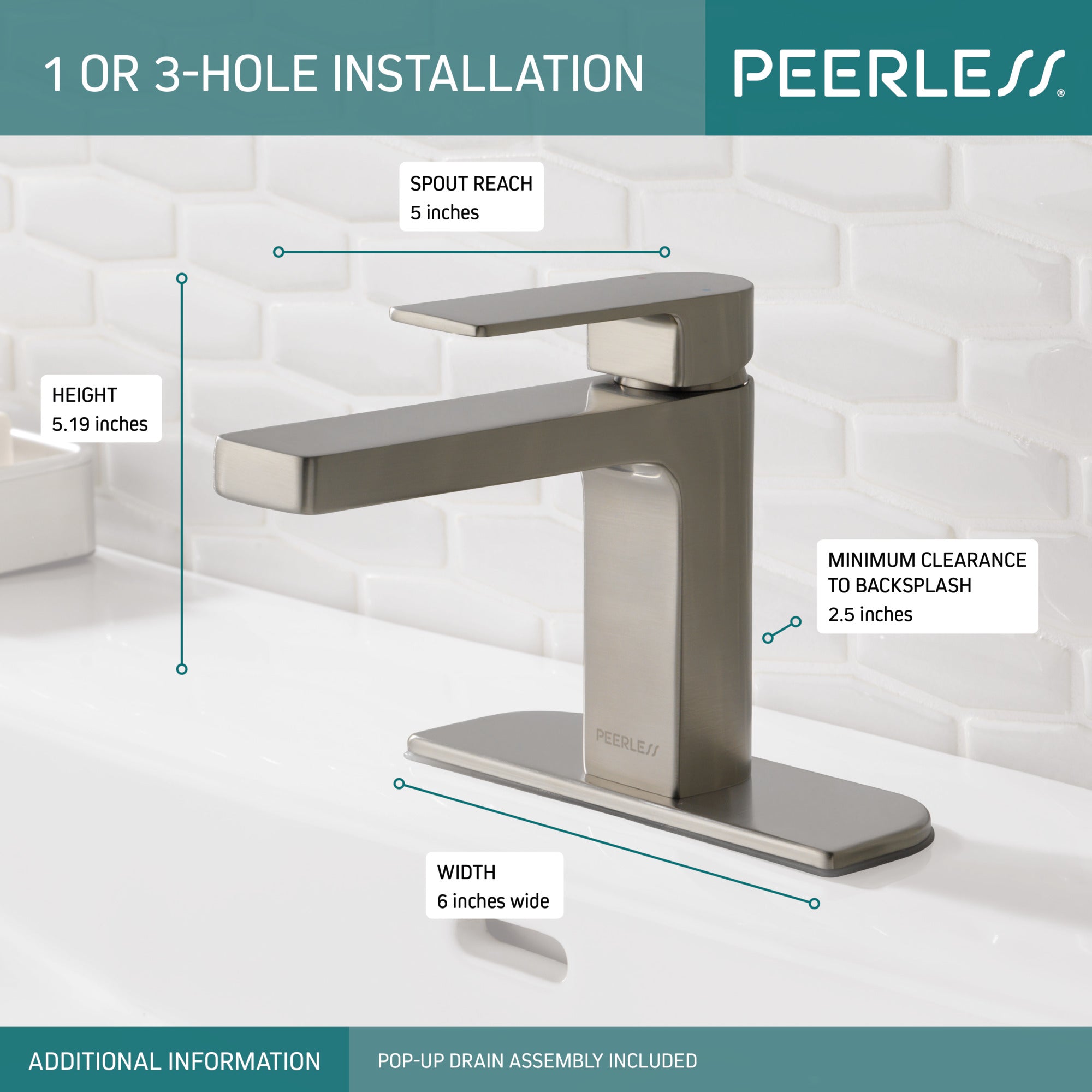 Peerless Xander® Single Handle Bathroom Metal P/U