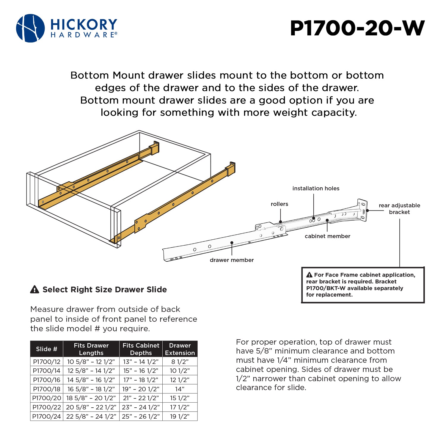 Hickory P1700, 12 Inch Drawer Slides Drawer Slide