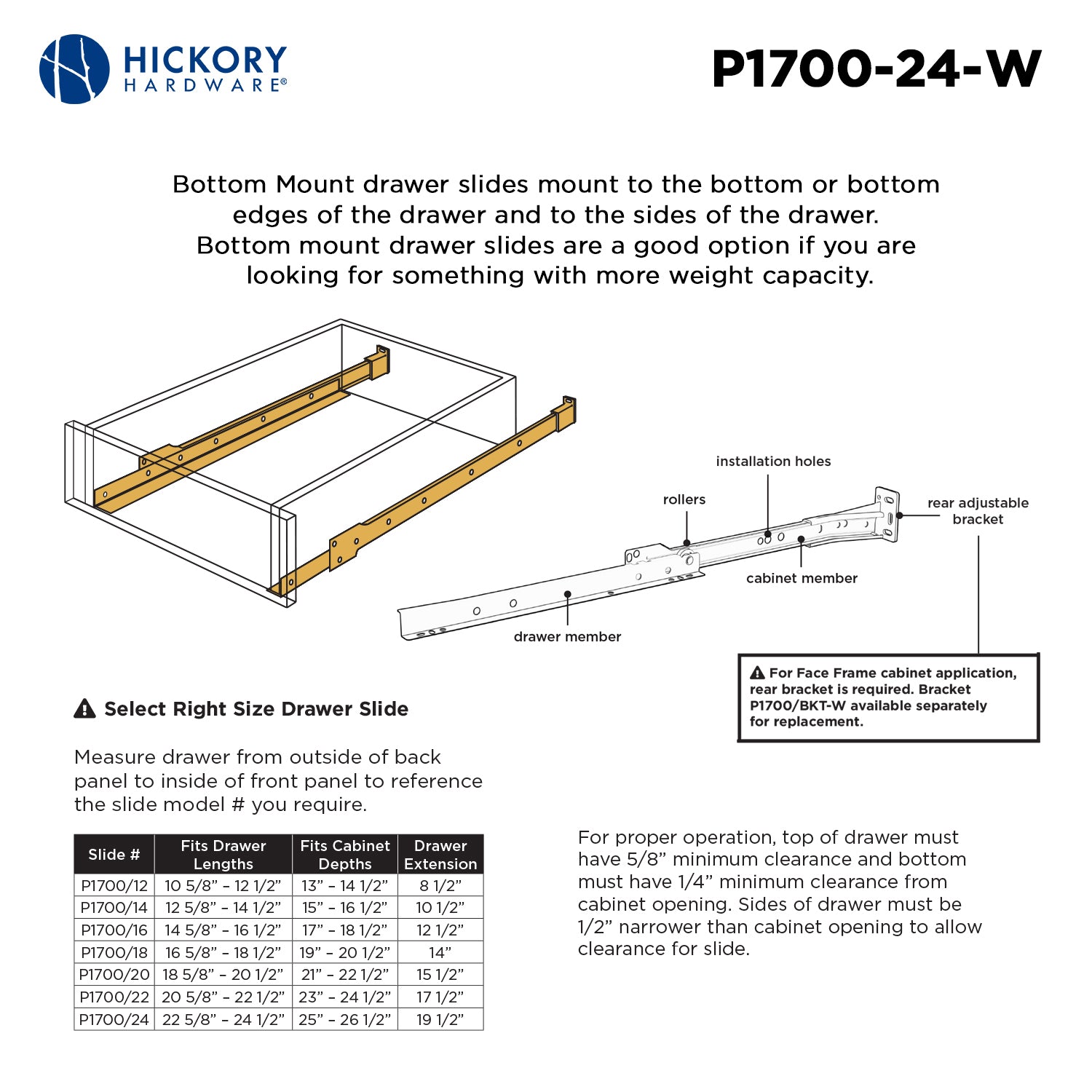 Hickory P1700, 12 Inch Drawer Slides Drawer Slide