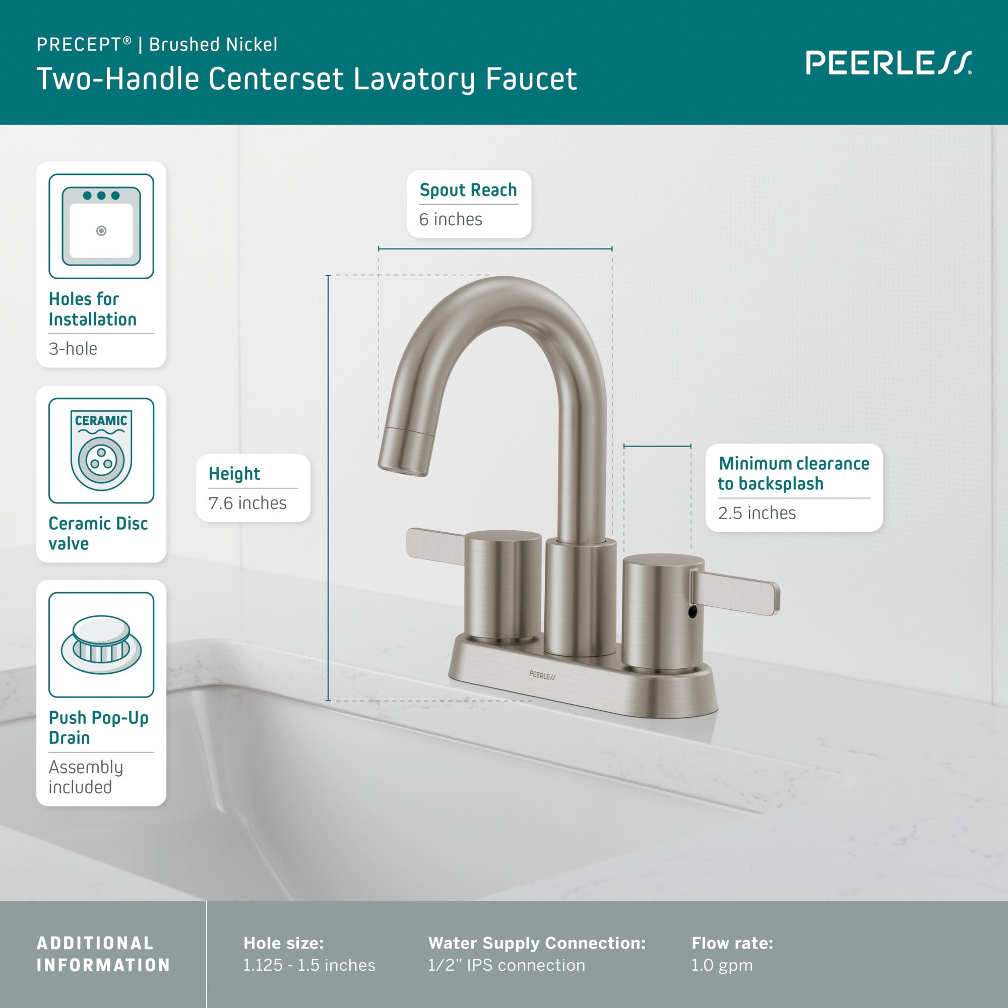 Peerless Precept® Two Handle Centerset Lavatory Faucet