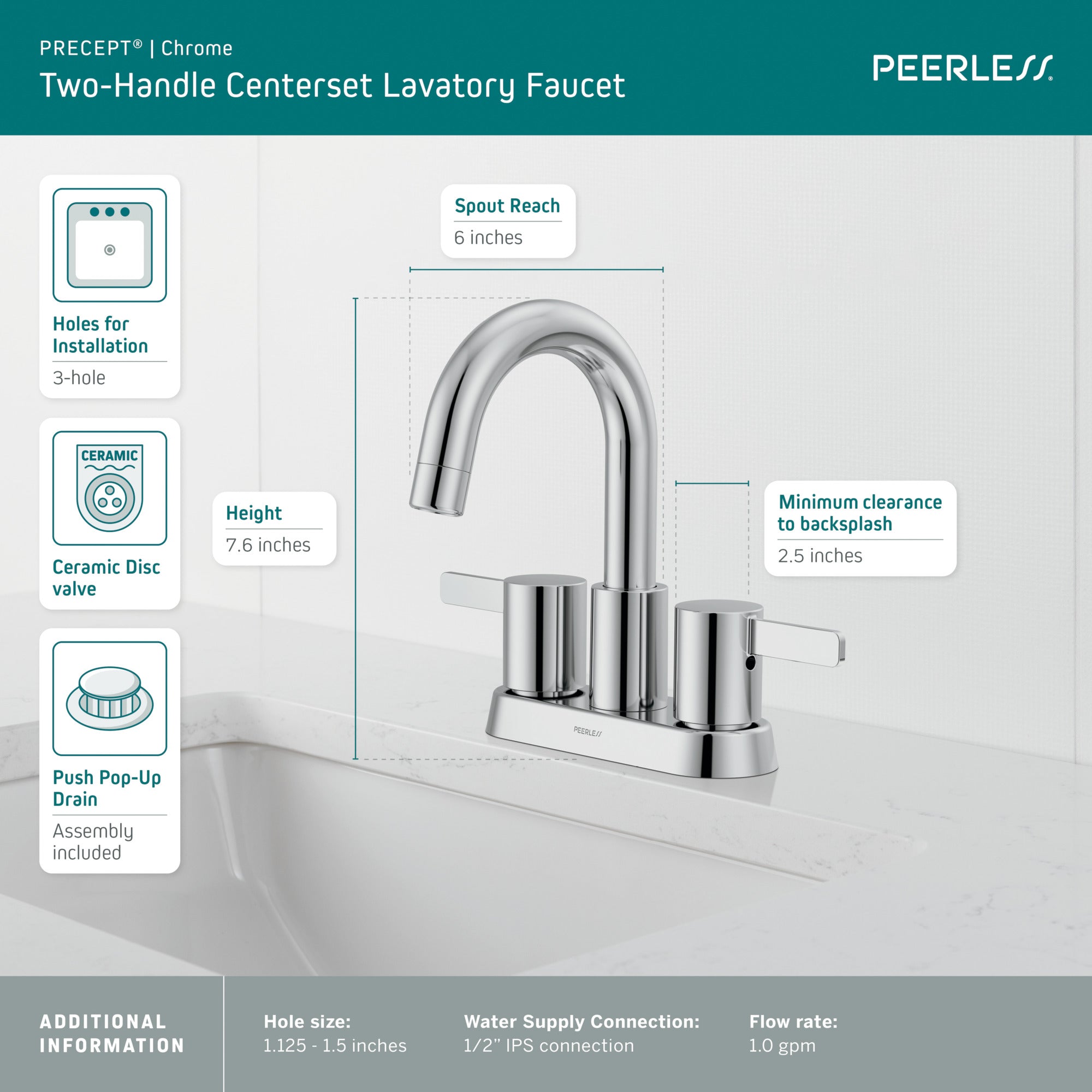 Peerless Precept® Two Handle Centerset Lavatory Faucet