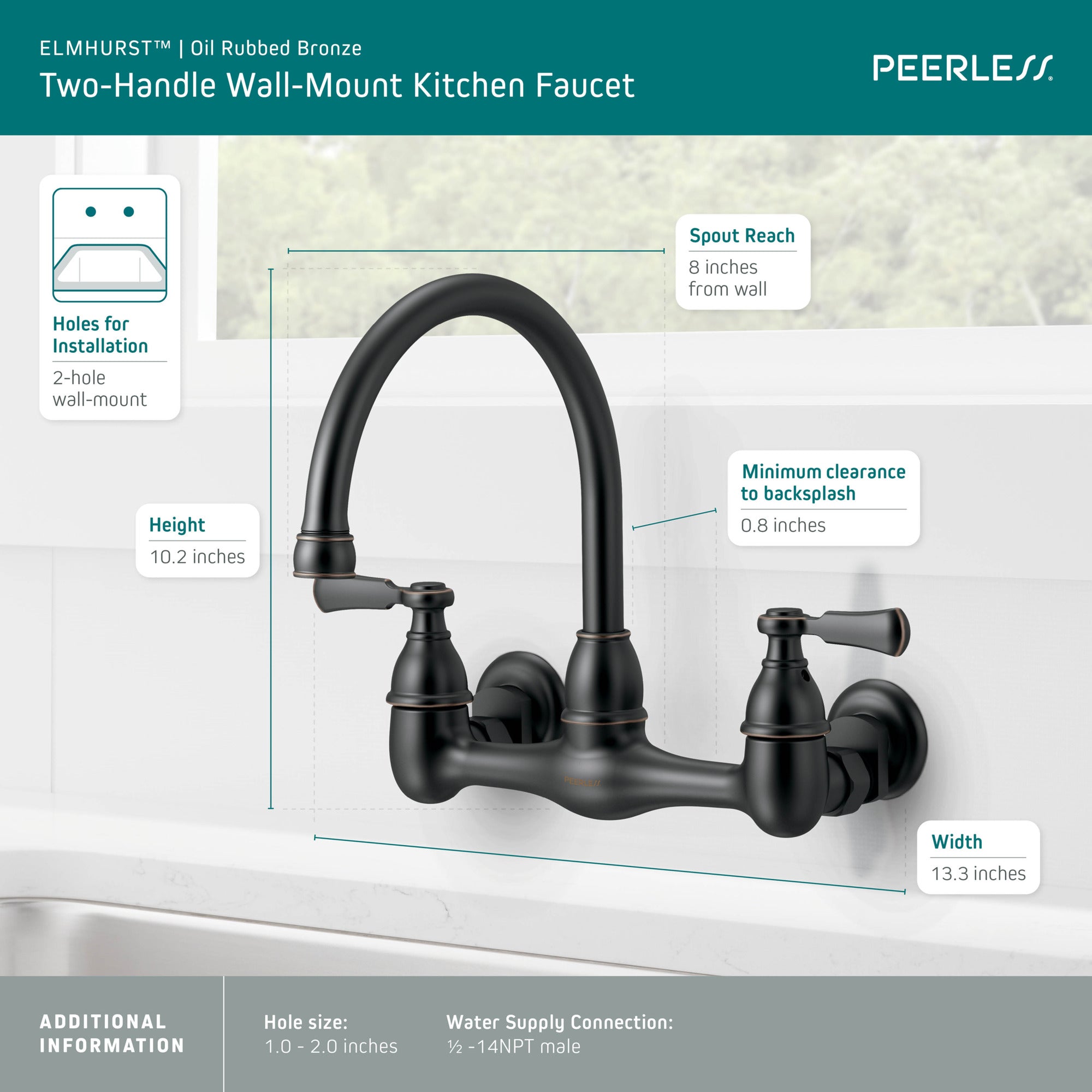 Peerless Elmhurst® Two-handle wall-mount kitchen faucet