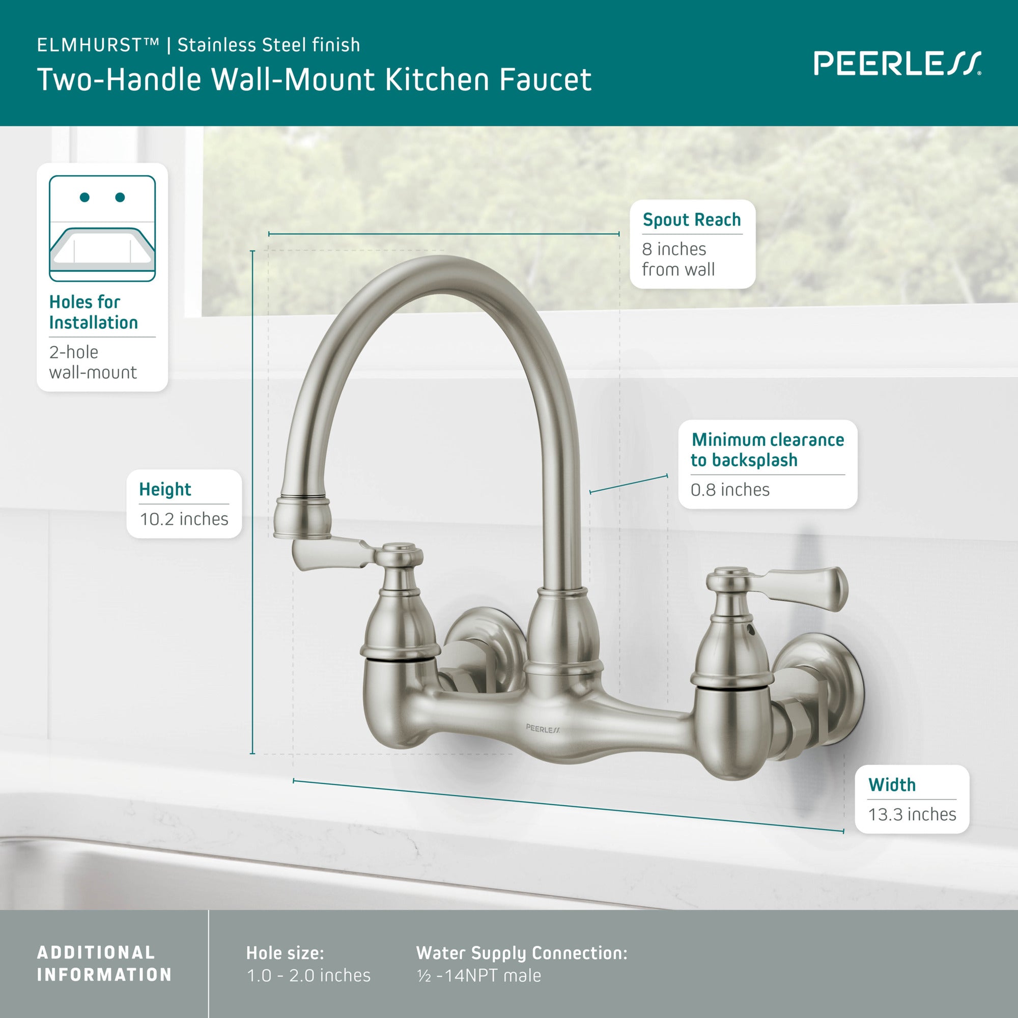 Peerless Elmhurst® Two-handle wall-mount kitchen faucet