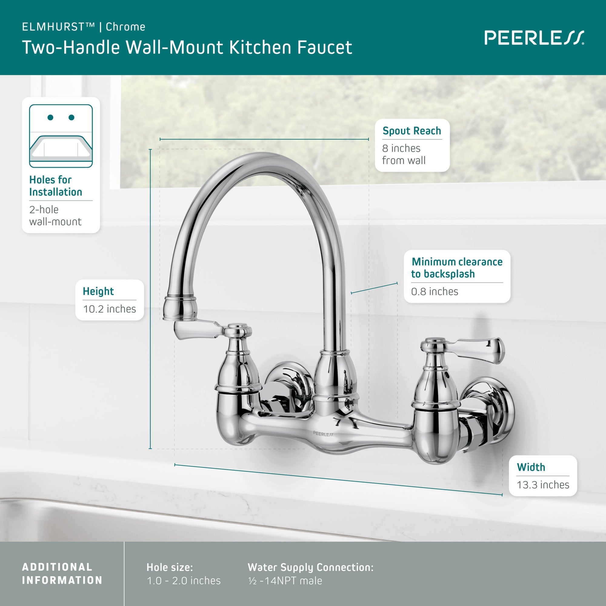 Peerless Elmhurst® Two-handle wall-mount kitchen faucet