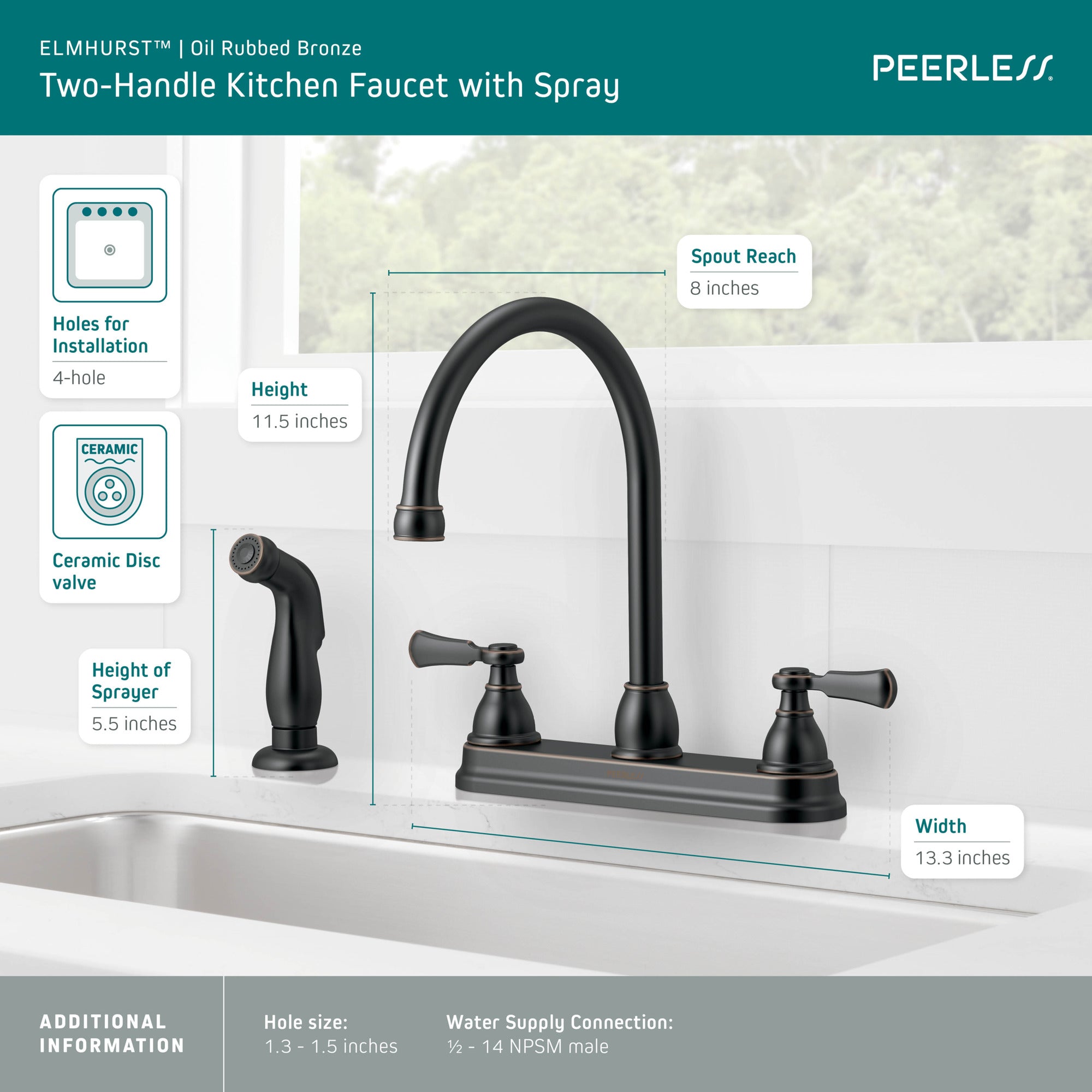 Peerless Elmhurst® Two-Handle Kitchen Faucet with Spray