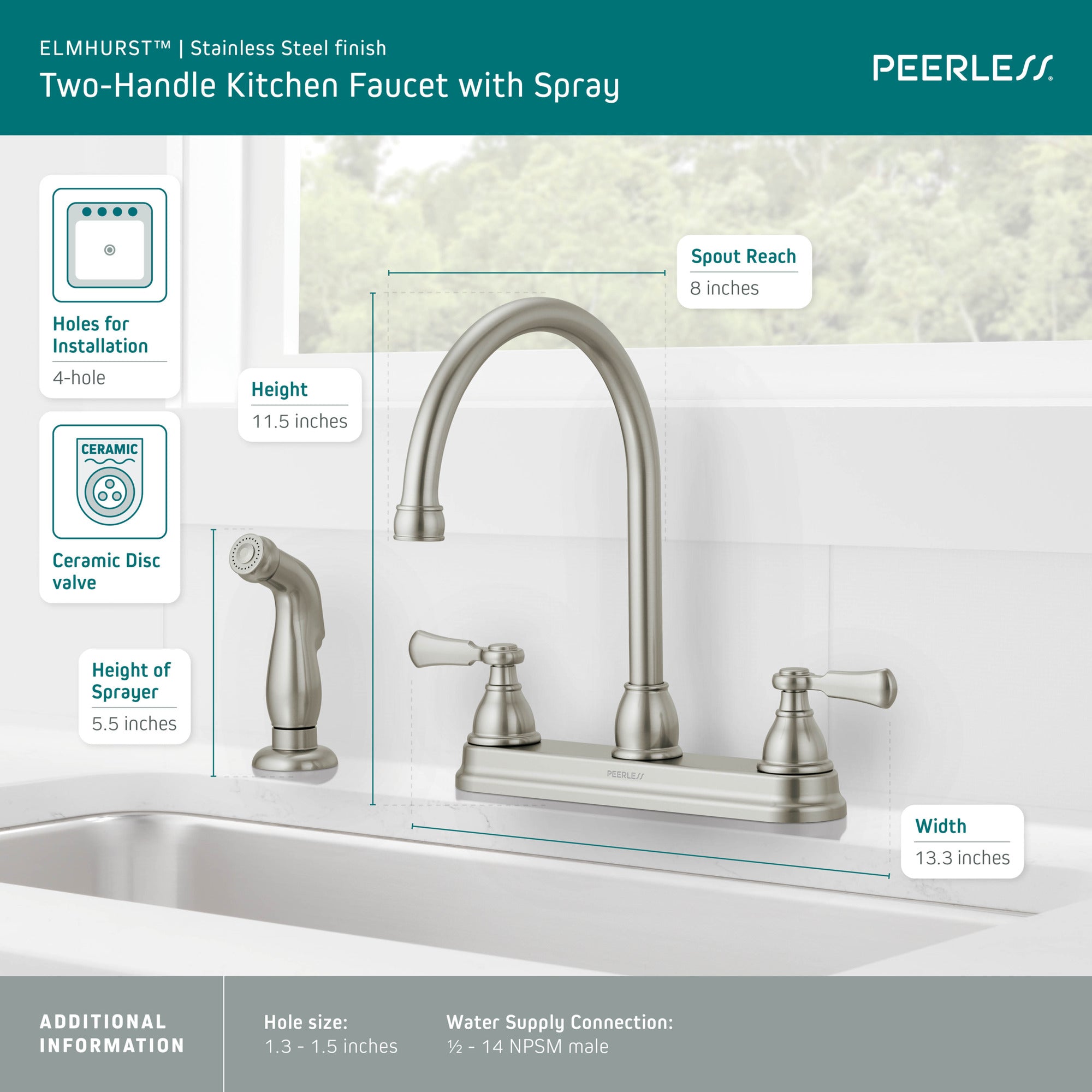 Peerless Elmhurst® Two-Handle Kitchen Faucet with Spray