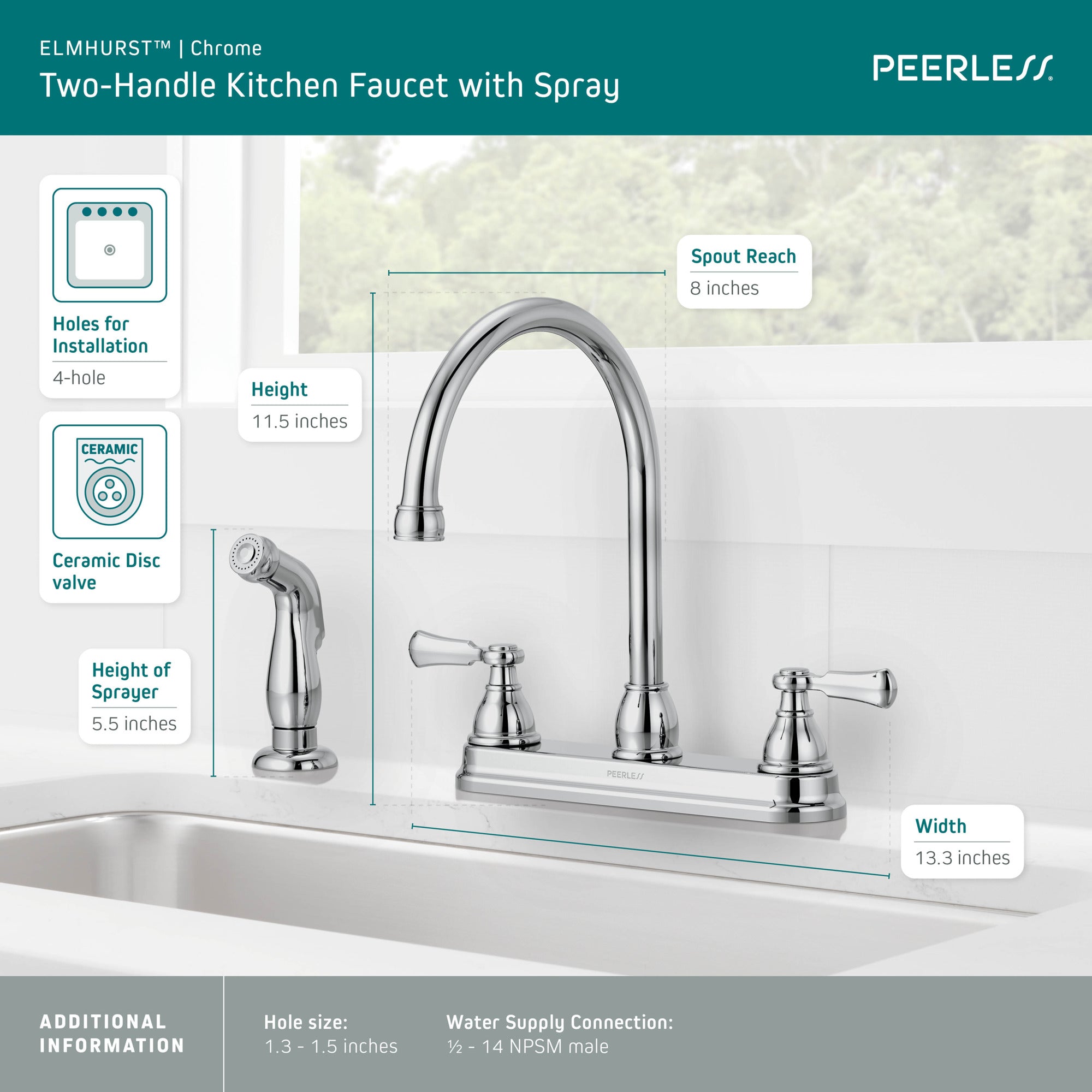 Peerless Elmhurst® Two-Handle Kitchen Faucet with Spray