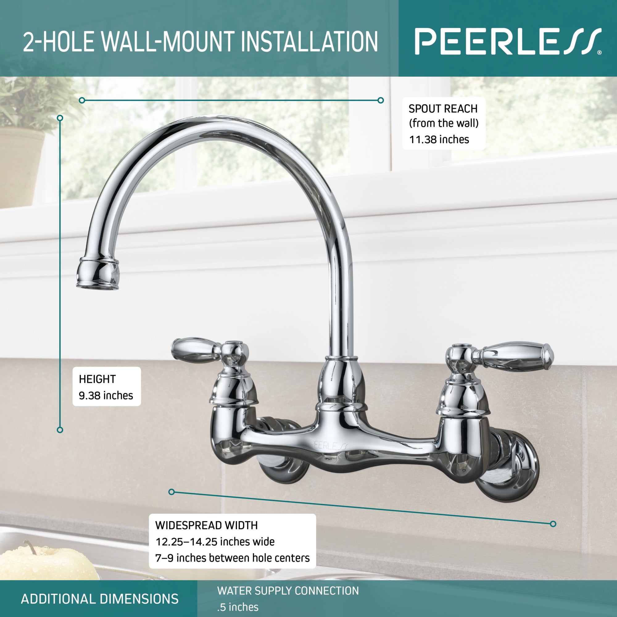 Peerless Claymore™ Two Handle Wall Mounted Kitchen Faucet