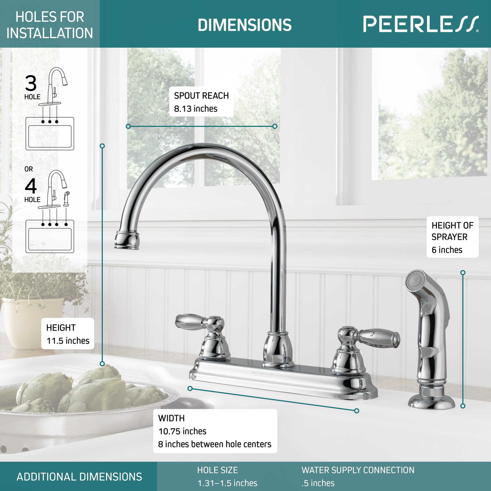 Peerless Claymore™ Two Handle Kitchen Faucet