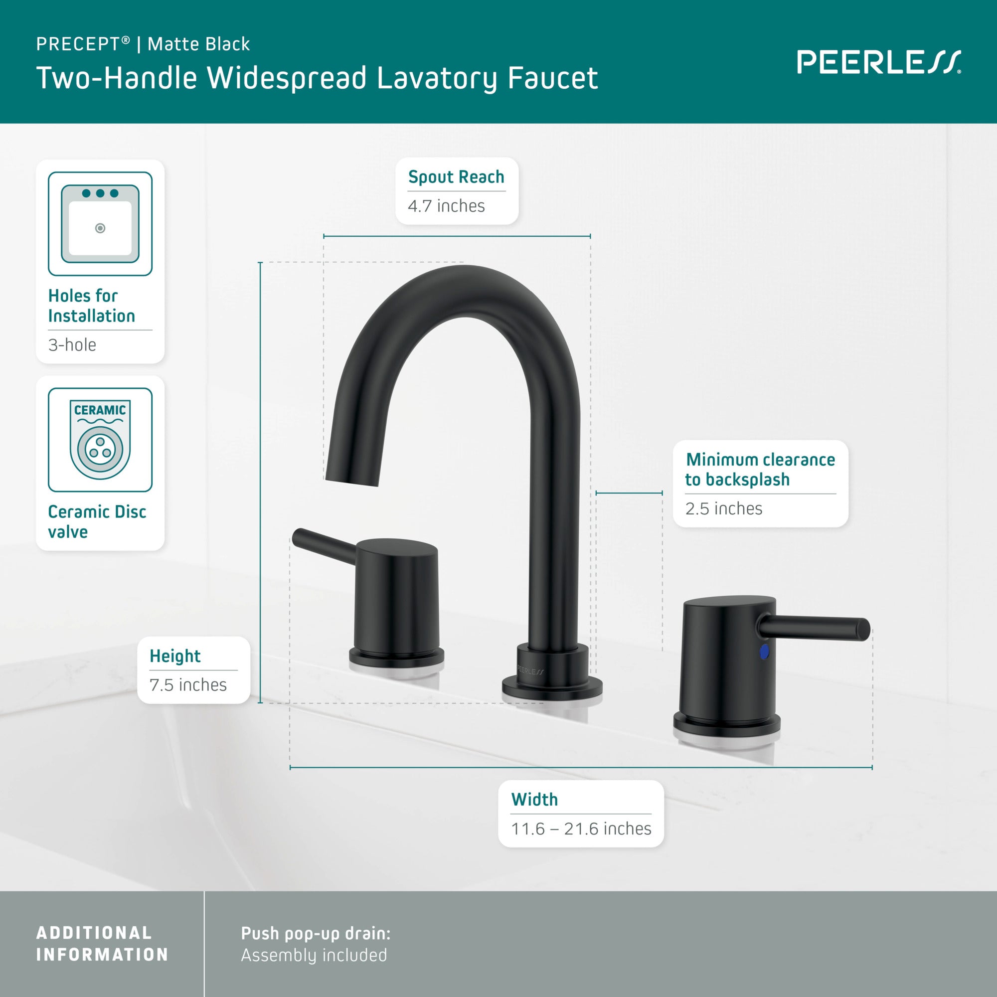 Peerless Precept® Two Handle Widespread Bath Faucet