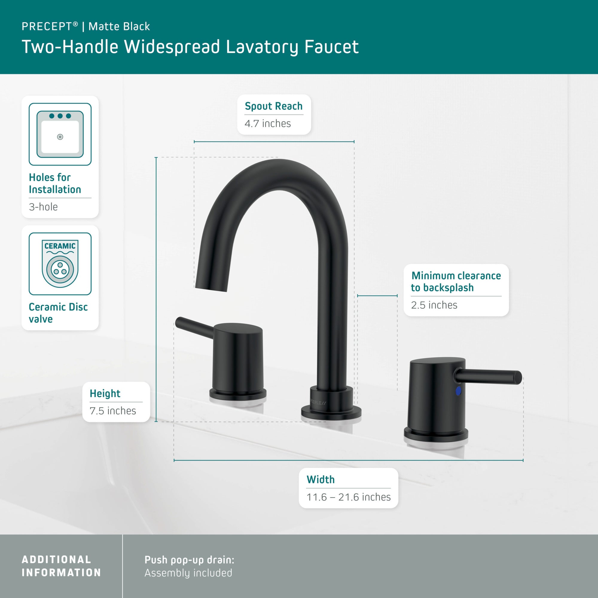 Peerless Precept® Two Handle Widespread Bath Faucet