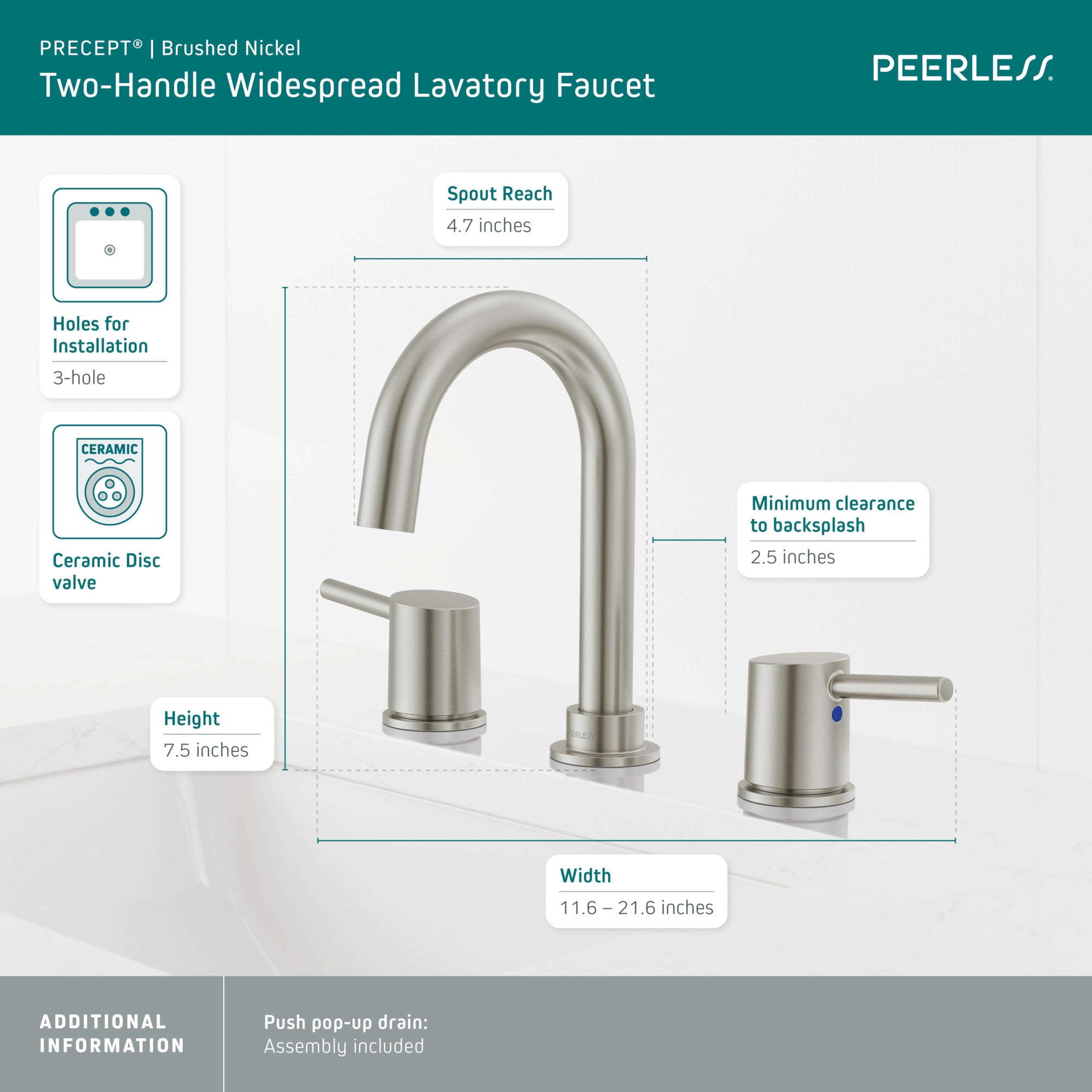 Peerless Precept® Two Handle Widespread Bath Faucet