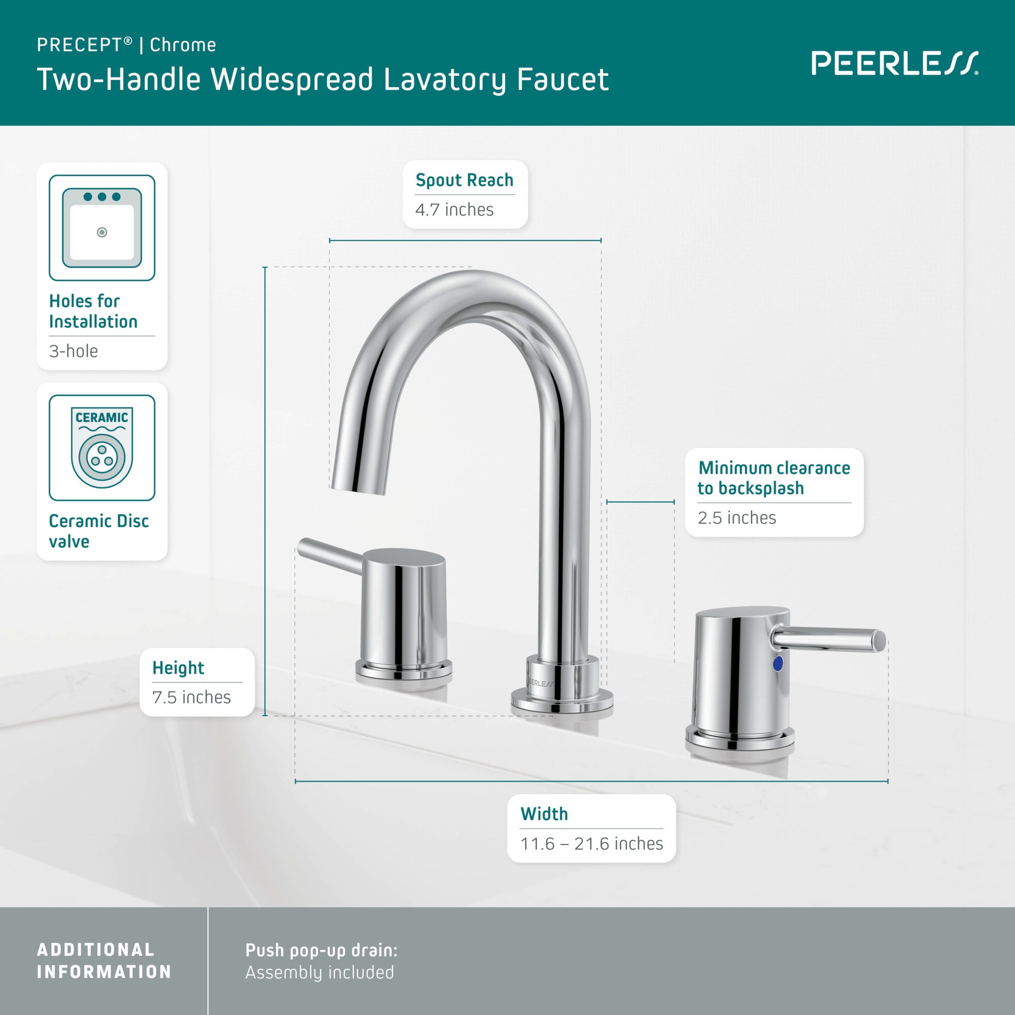 Peerless Precept® Two Handle Widespread Bath Faucet