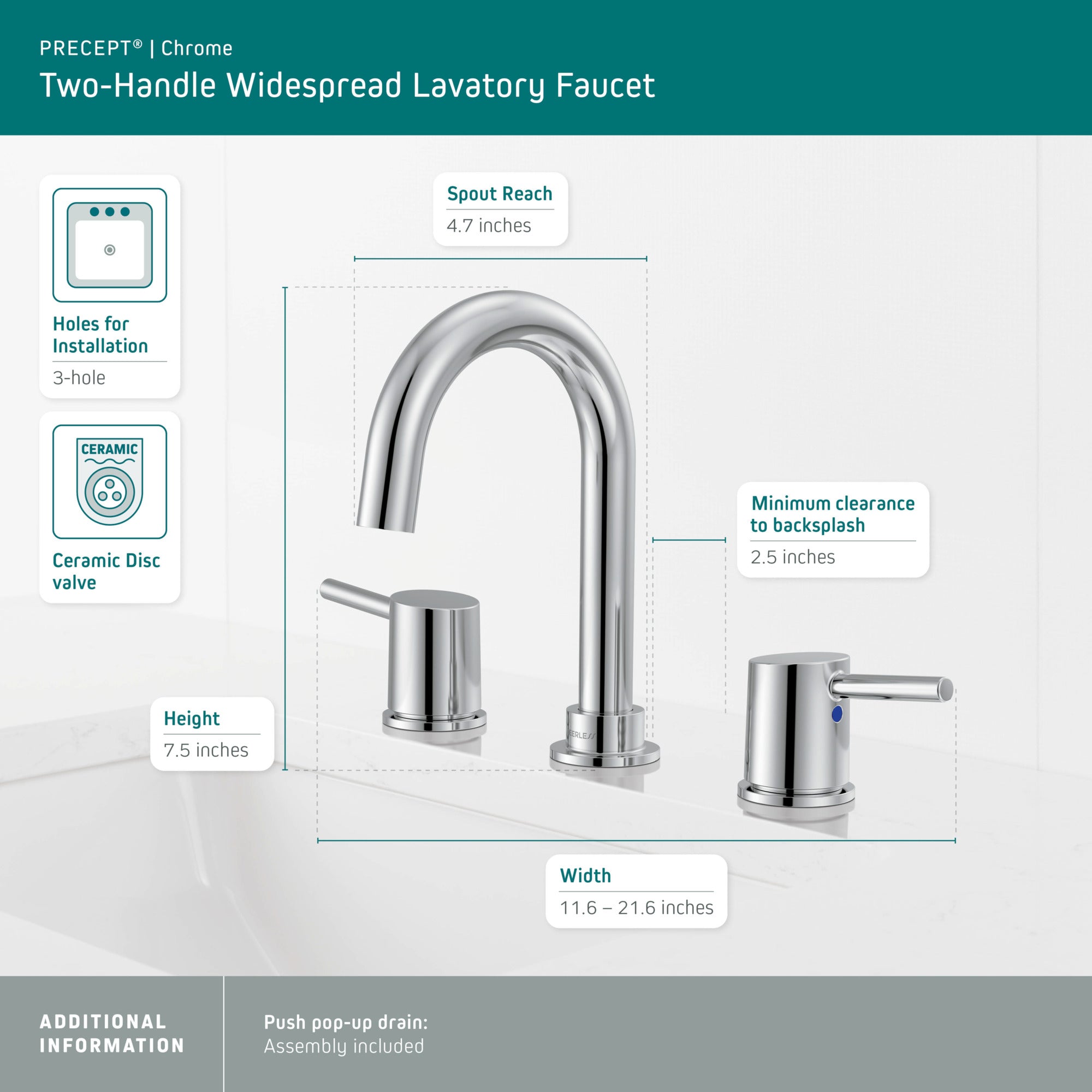 Peerless Precept® Two Handle Widespread Bath Faucet